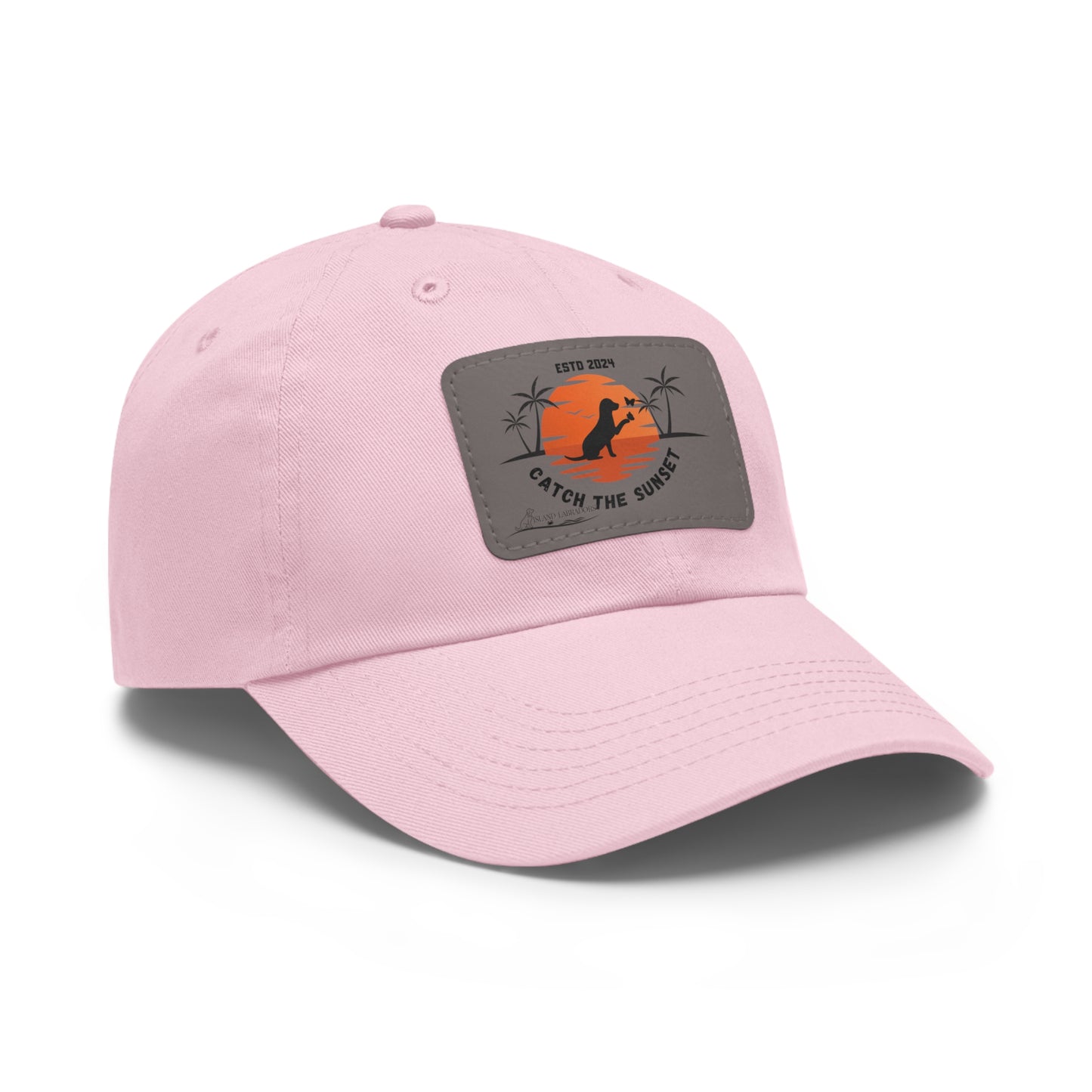 Catch the sunset, dog and butterfly, Dad Hat with Leather Patch (Rectangle)