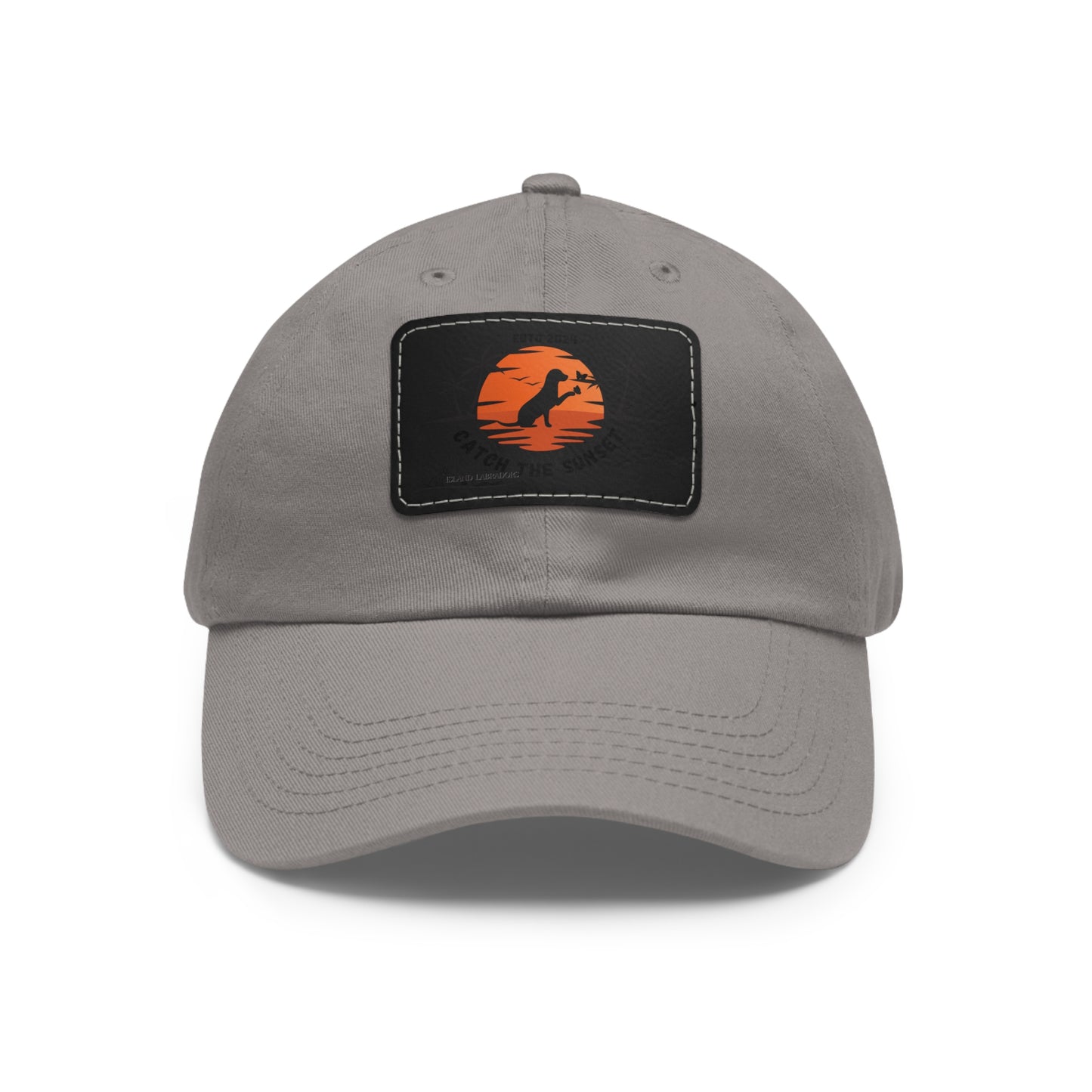 Catch the sunset, dog and butterfly, Dad Hat with Leather Patch (Rectangle)