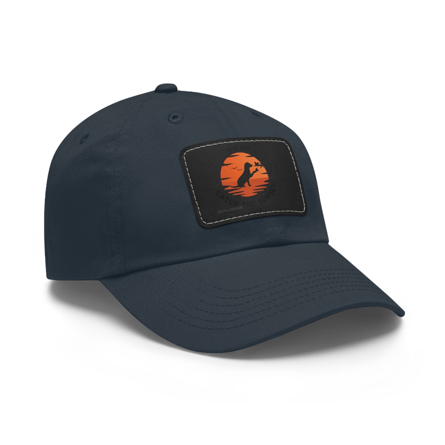 Catch the sunset, dog and butterfly, Dad Hat with Leather Patch (Rectangle)