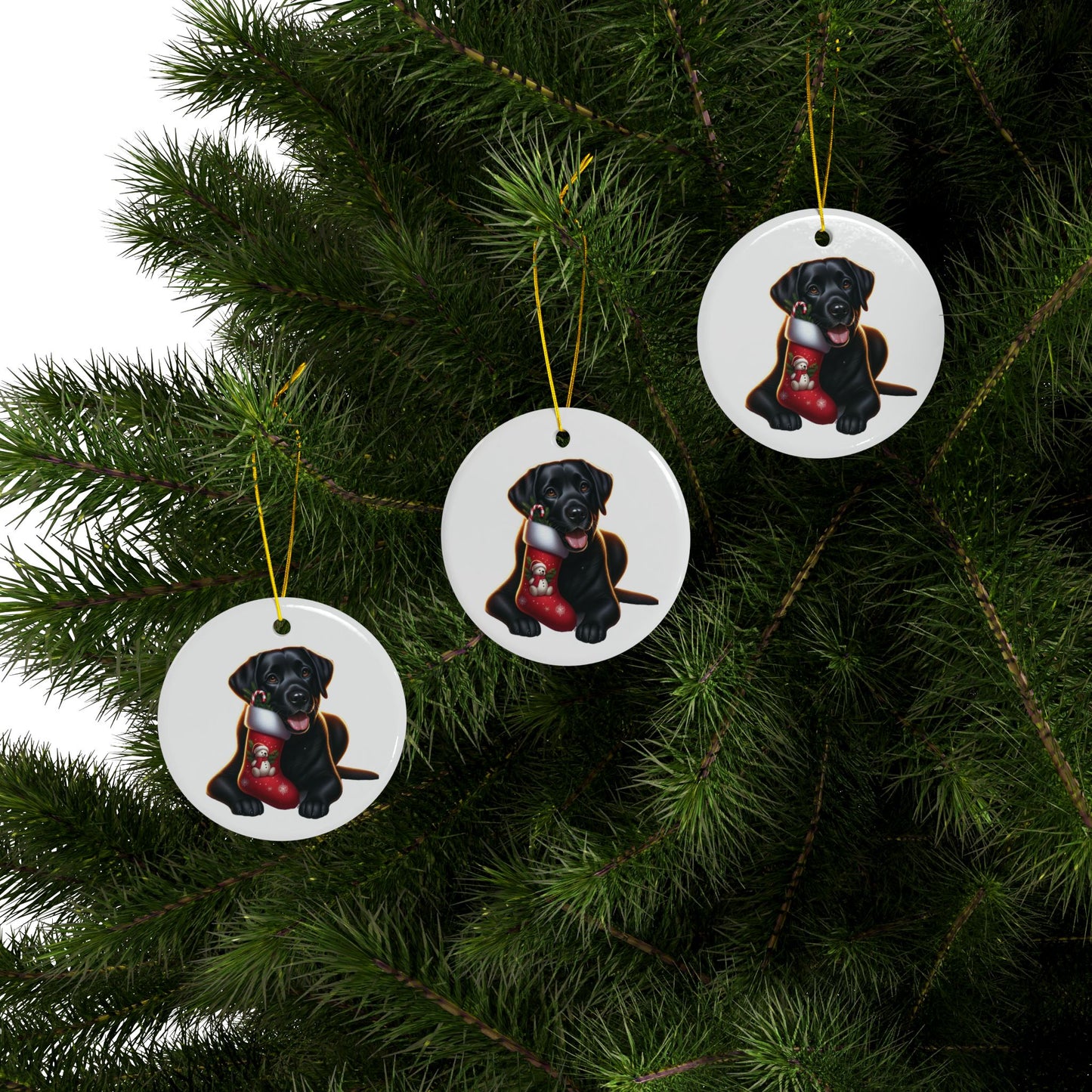 Labrador Christmas, Ceramic Ornaments, 2-Side Print, (1pc, 3pcs, 5pcs, 10pcs)