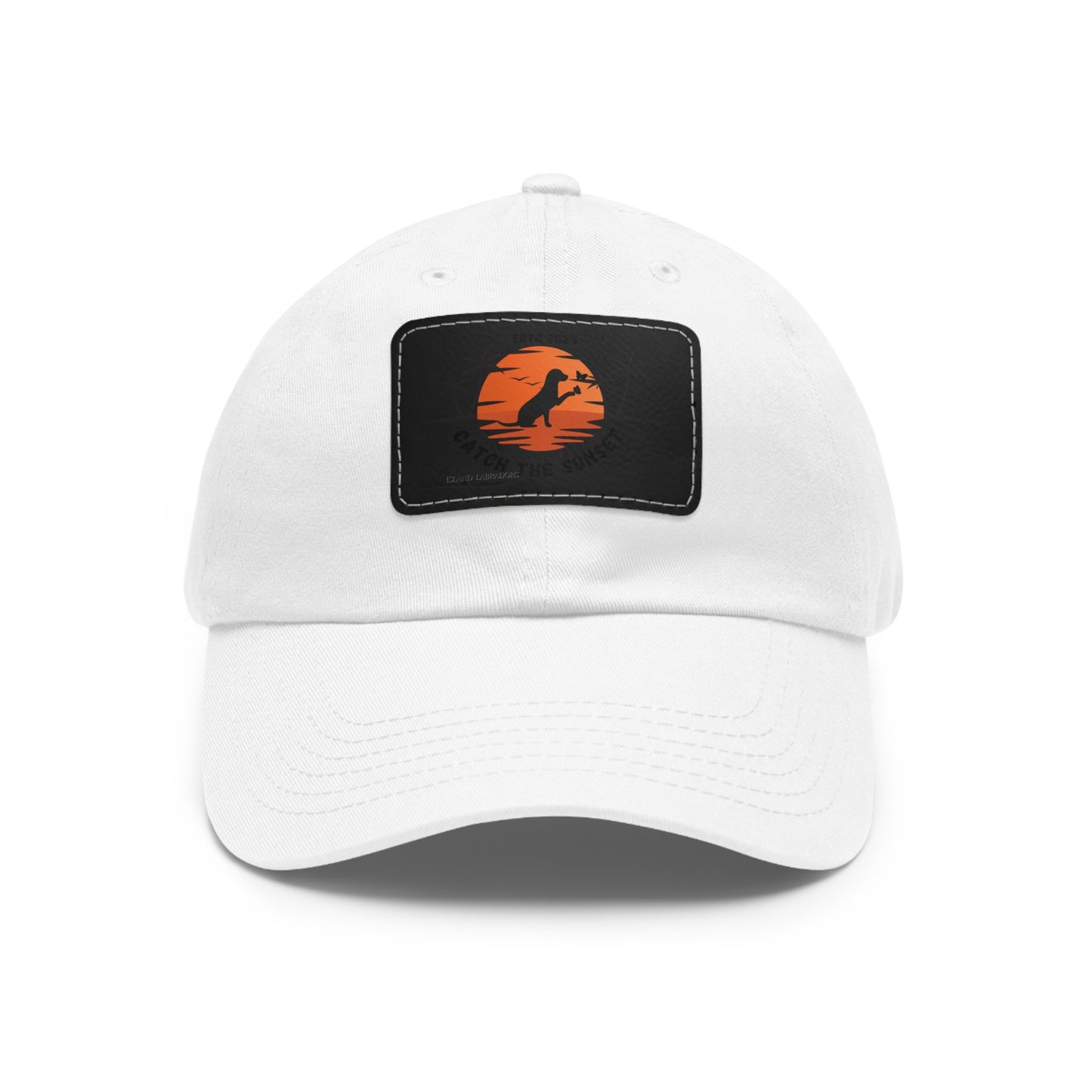 Catch the sunset, dog and butterfly, Dad Hat with Leather Patch (Rectangle)