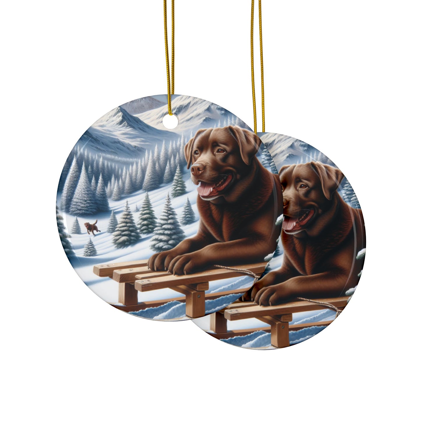 Labrador Christmas, Ceramic Ornaments, 2-Side Print, (1pc, 3pcs, 5pcs, 10pcs)