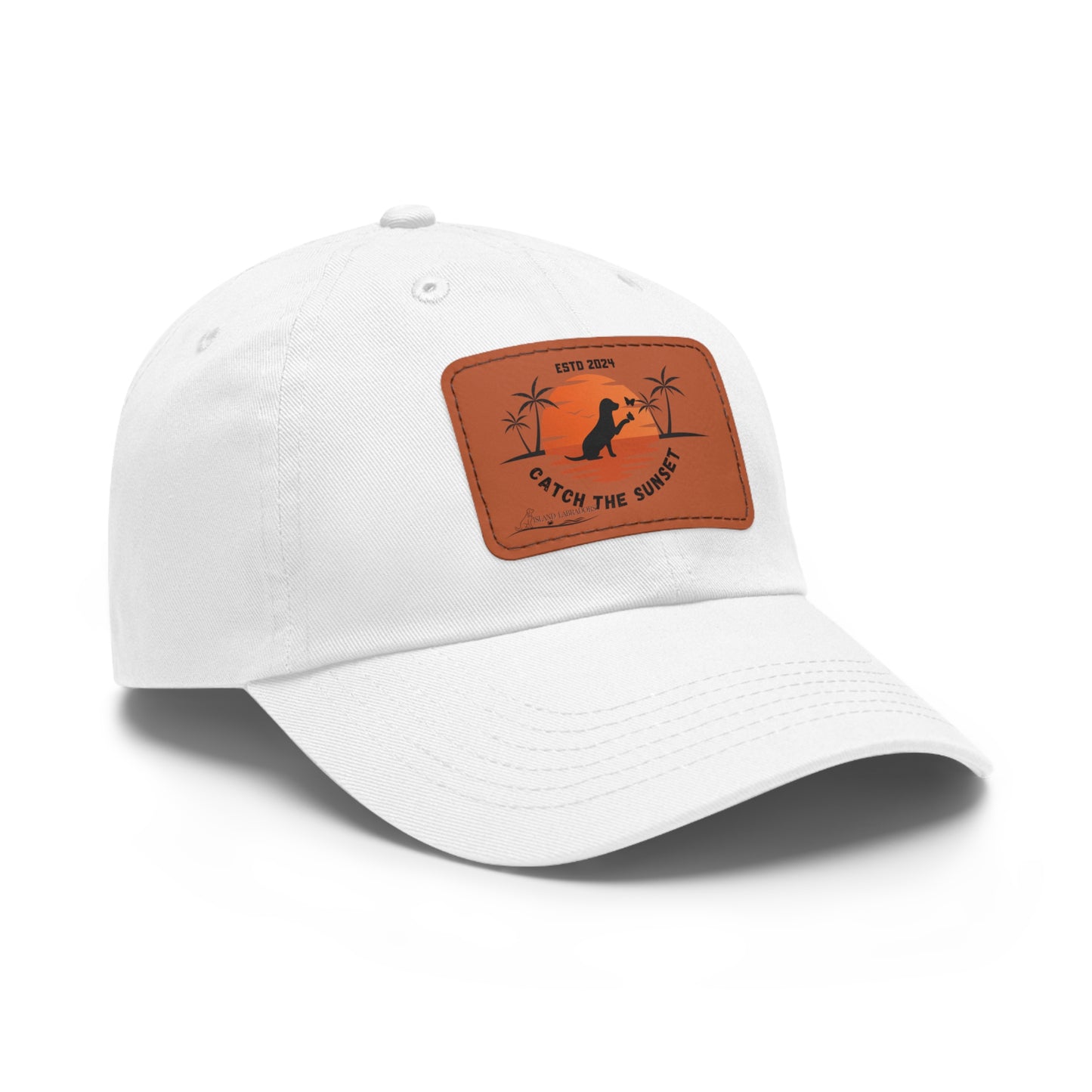 Catch the sunset, dog and butterfly, Dad Hat with Leather Patch (Rectangle)