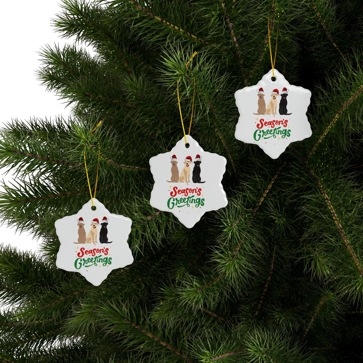 Labrador Christmas, Ceramic Ornaments, 2-Side Print, (1pc, 3pcs, 5pcs, 10pcs)