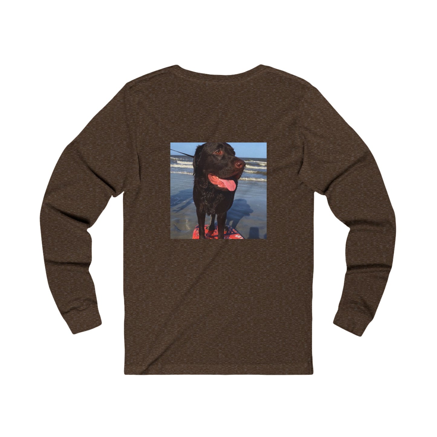 Caspian surfing at Jekyll Island, Chocolate Service dog, Unisex Jersey Long Sleeve Tee