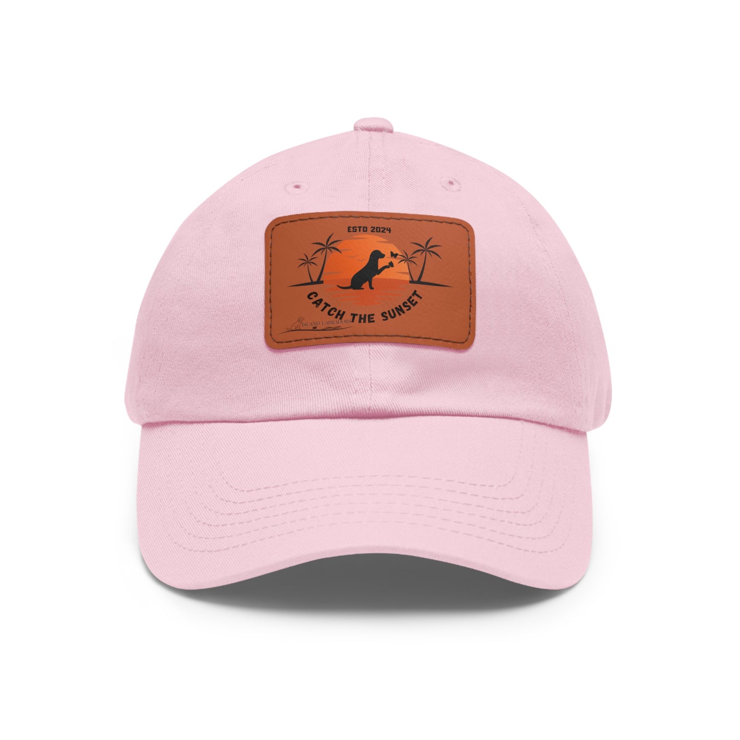 Catch the sunset, dog and butterfly, Dad Hat with Leather Patch (Rectangle)