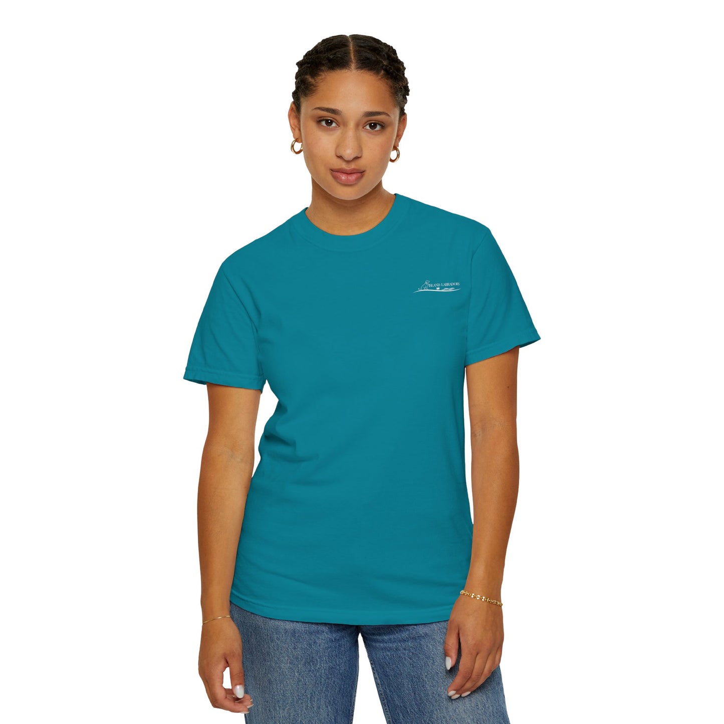 Jetty’s Adventures, Beach Bound, two labs , Unisex Garment-Dyed T-shirt