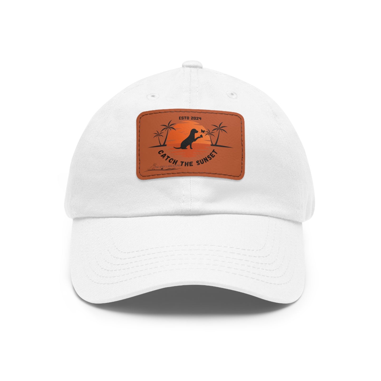 Catch the sunset, dog and butterfly, Dad Hat with Leather Patch (Rectangle)