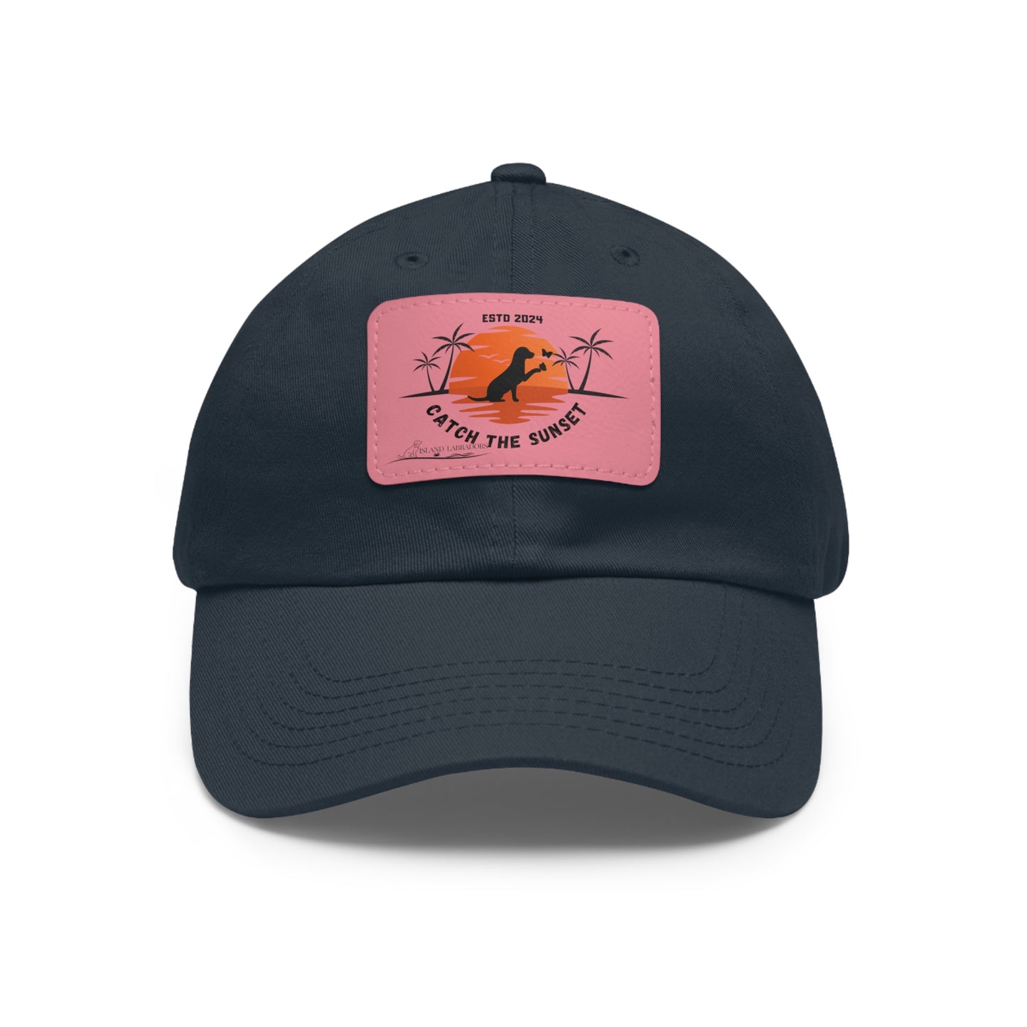 Catch the sunset, dog and butterfly, Dad Hat with Leather Patch (Rectangle)