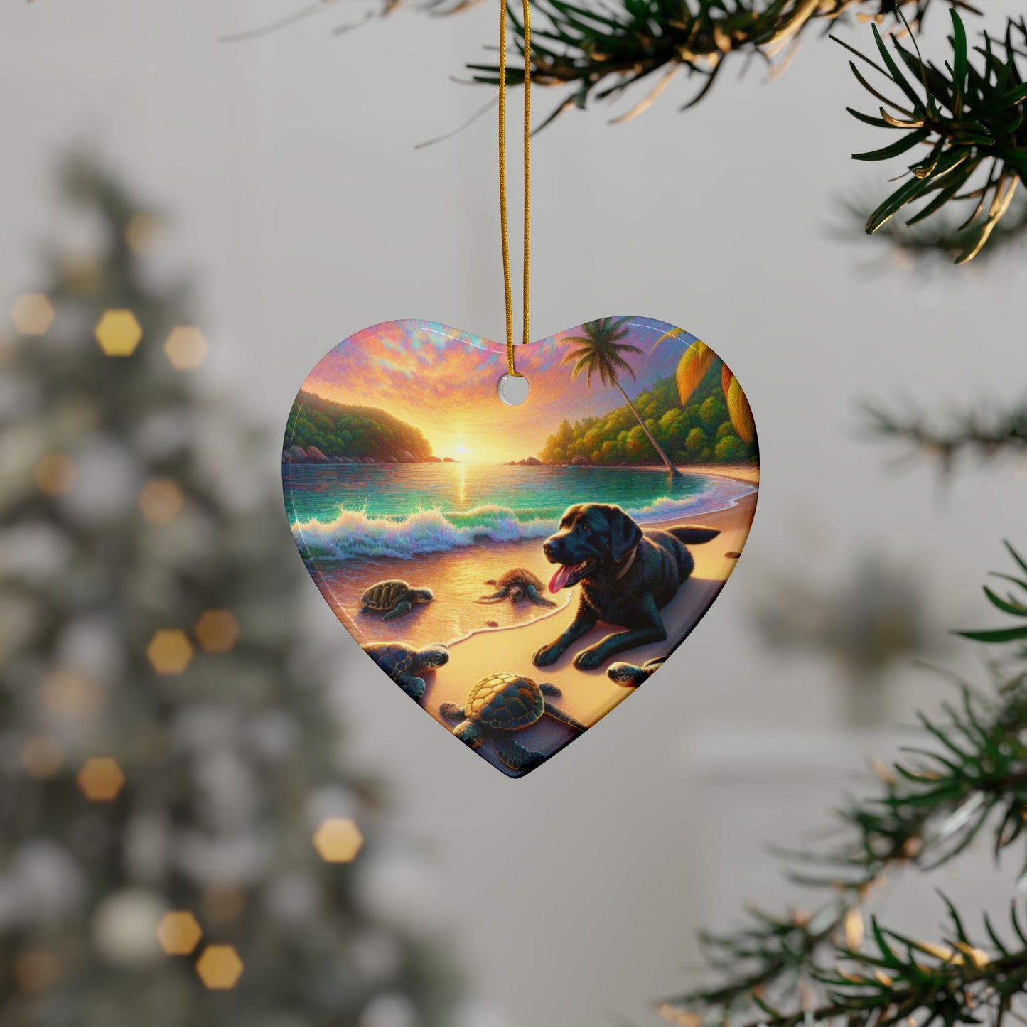 Labrador Christmas, Ceramic Ornaments, 2-Side Print, (1pc, 3pcs, 5pcs, 10pcs)