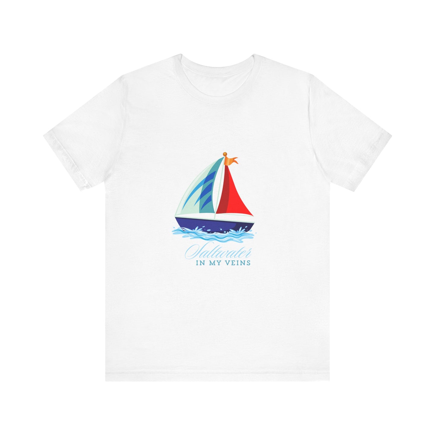 Ocean-inspired tee with a sailboat 'Saltwater in My Veins' for true sea lovers