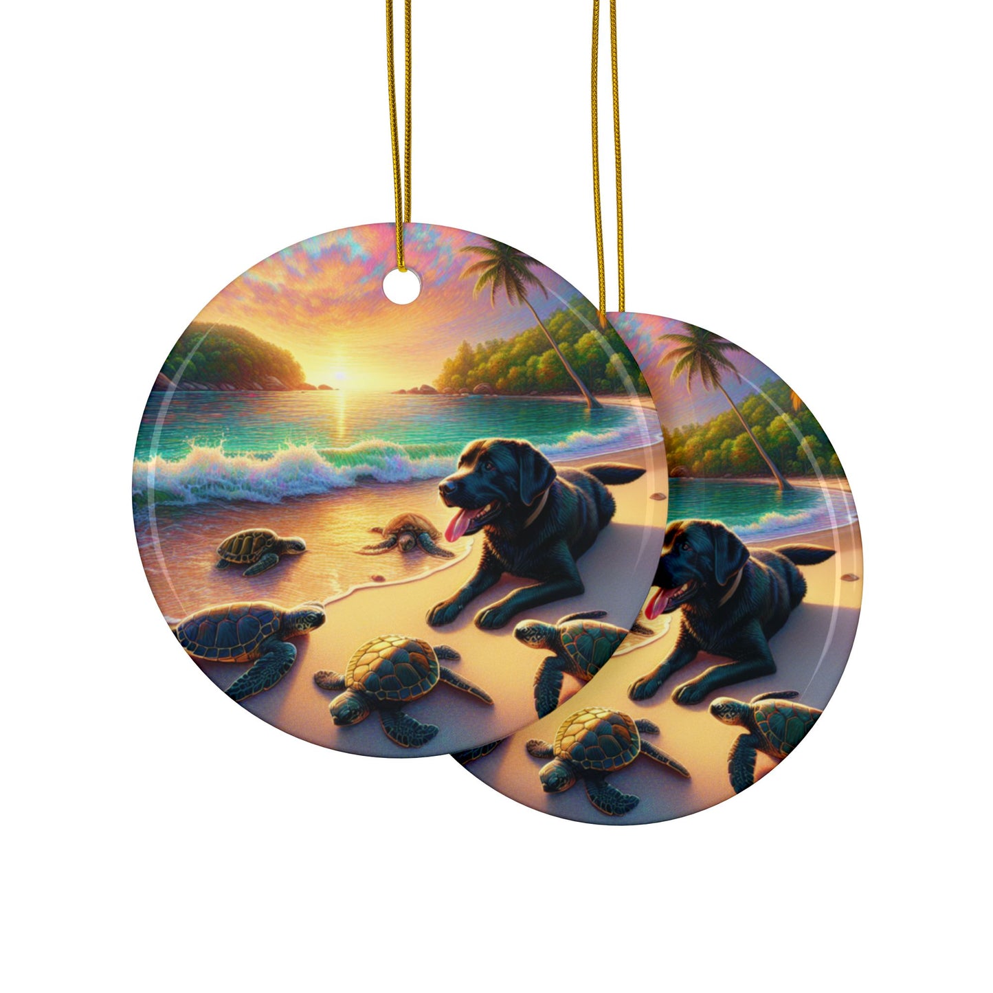 Labrador Christmas, Ceramic Ornaments, 2-Side Print, (1pc, 3pcs, 5pcs, 10pcs)