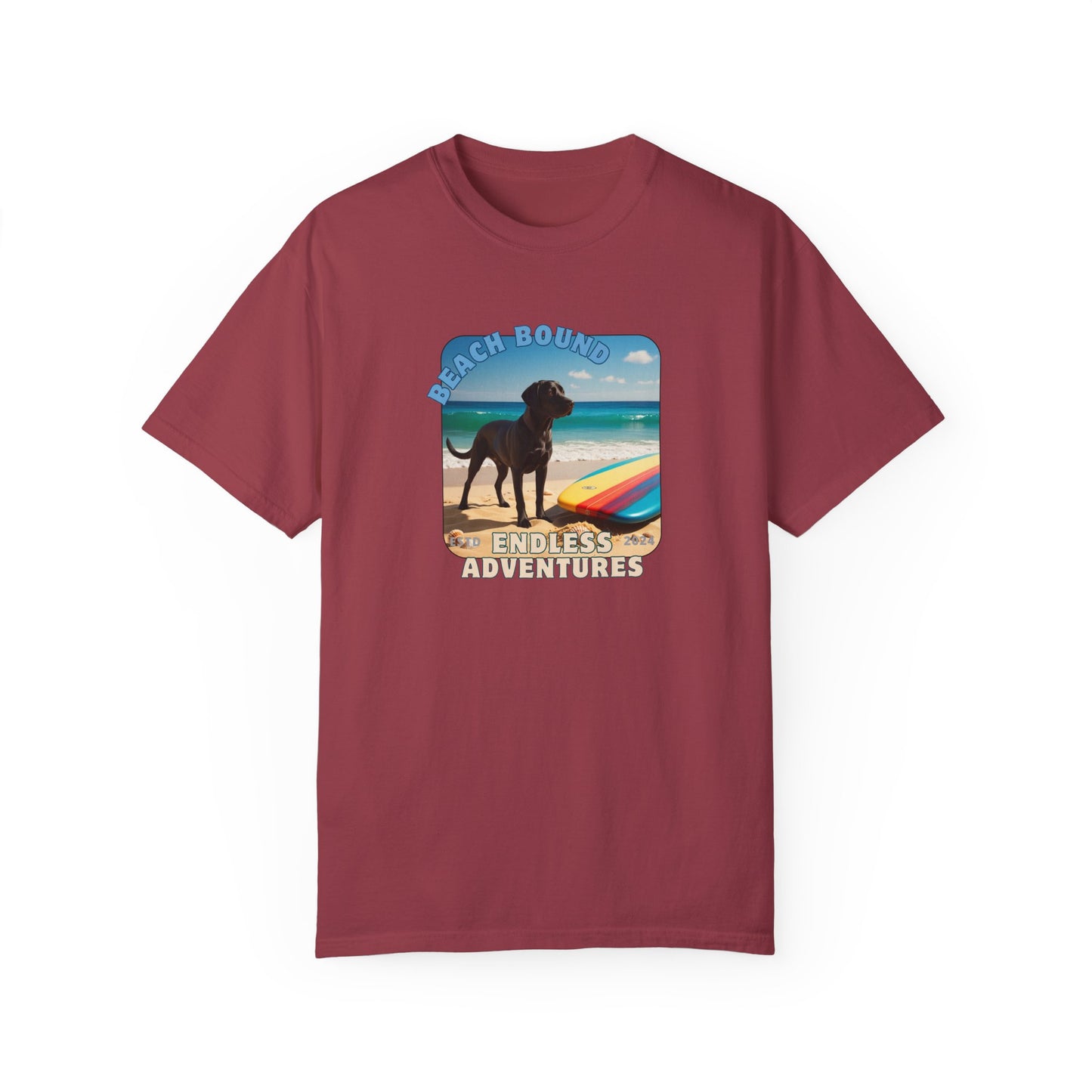 Beach Bound, Surfboard, Unisex Garment-Dyed T-shirt