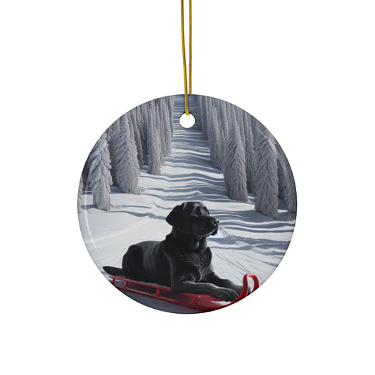 Black Labrador Christmas, Ceramic Ornaments, 2-Side Print, (1pc, 3pcs, 5pcs, 10pcs)