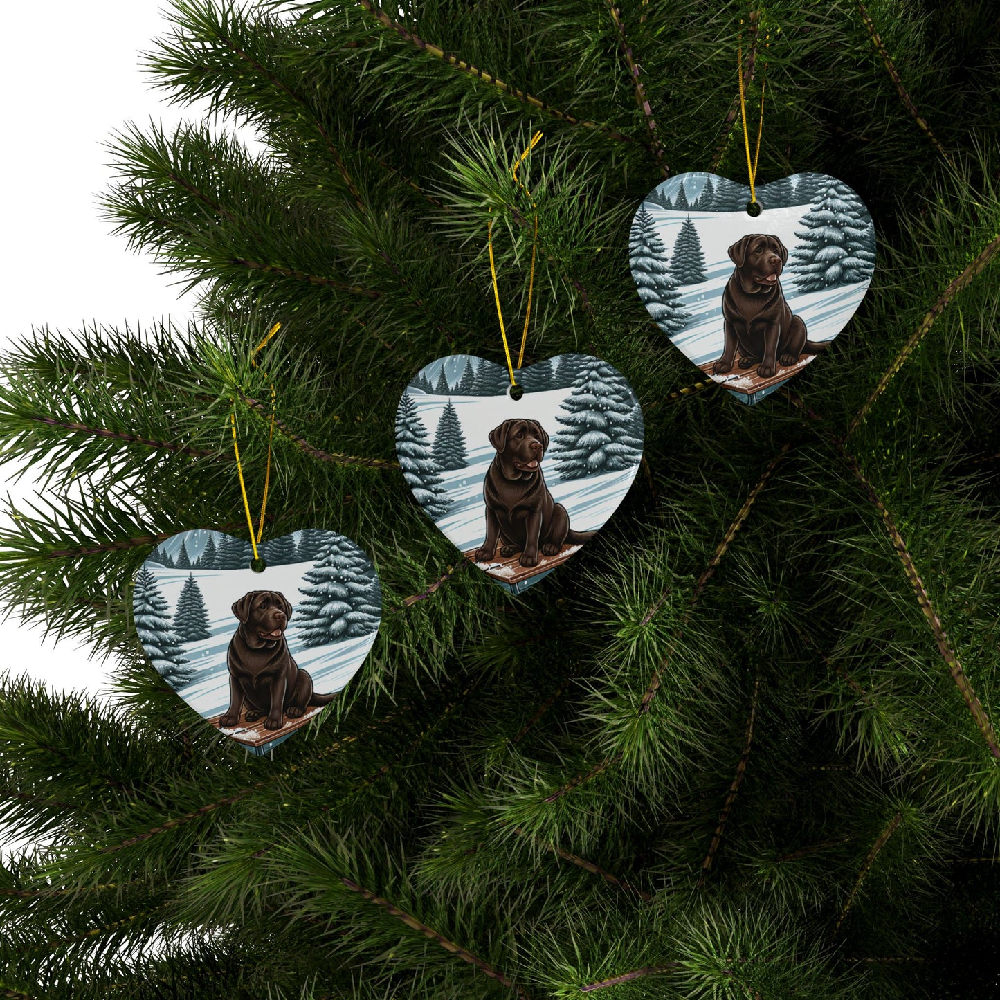 Labrador Christmas, Ceramic Ornaments, 2-Side Print, (1pc, 3pcs, 5pcs, 10pcs)