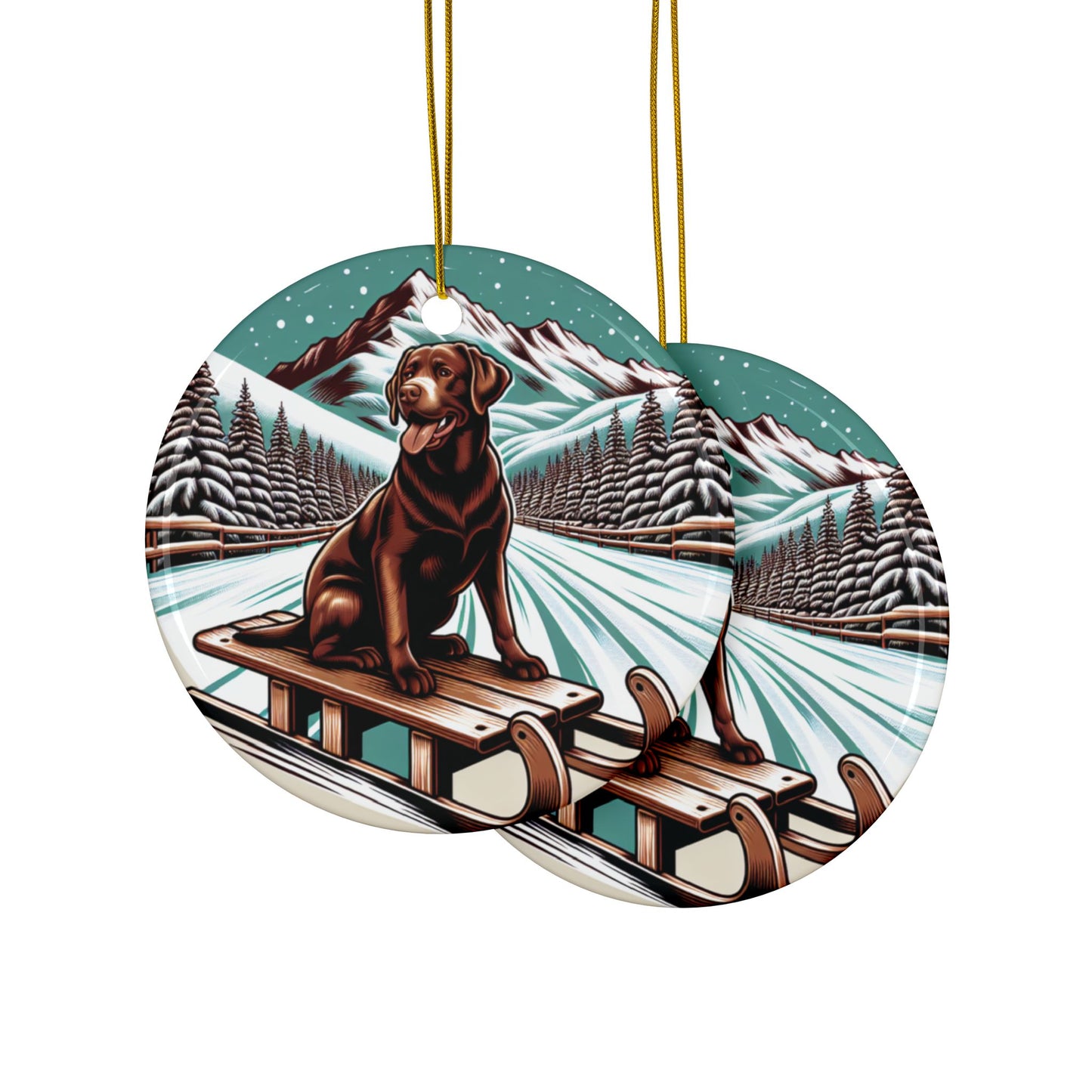 Labrador Christmas, Ceramic Ornaments, 2-Side Print, (1pc, 3pcs, 5pcs, 10pcs)