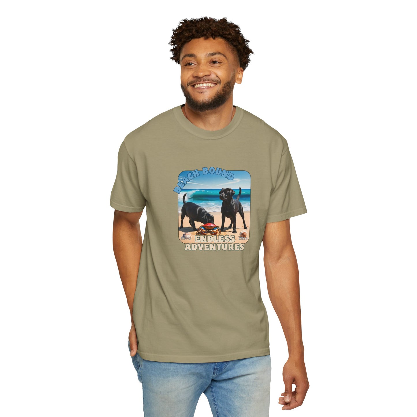 Beach Bound, two labs , Unisex Garment-Dyed T-shirt
