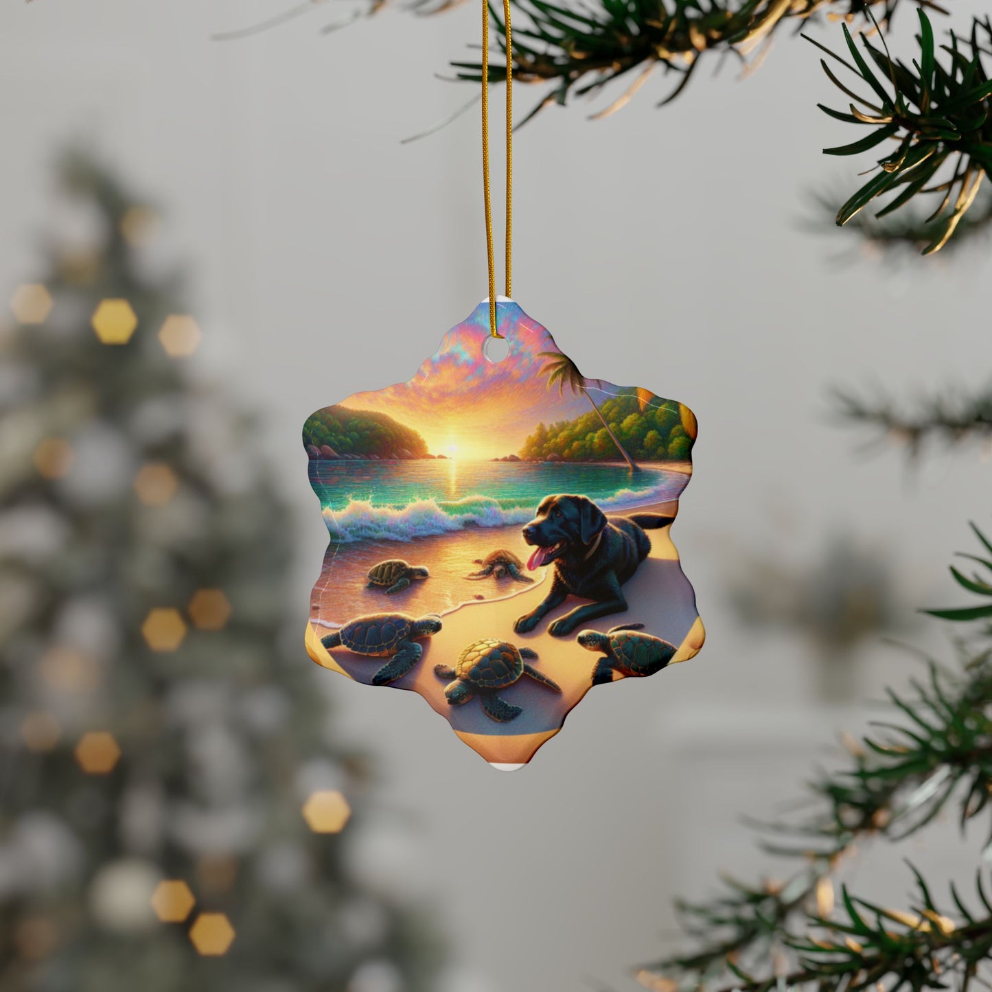 Labrador Christmas, Ceramic Ornaments, 2-Side Print, (1pc, 3pcs, 5pcs, 10pcs)