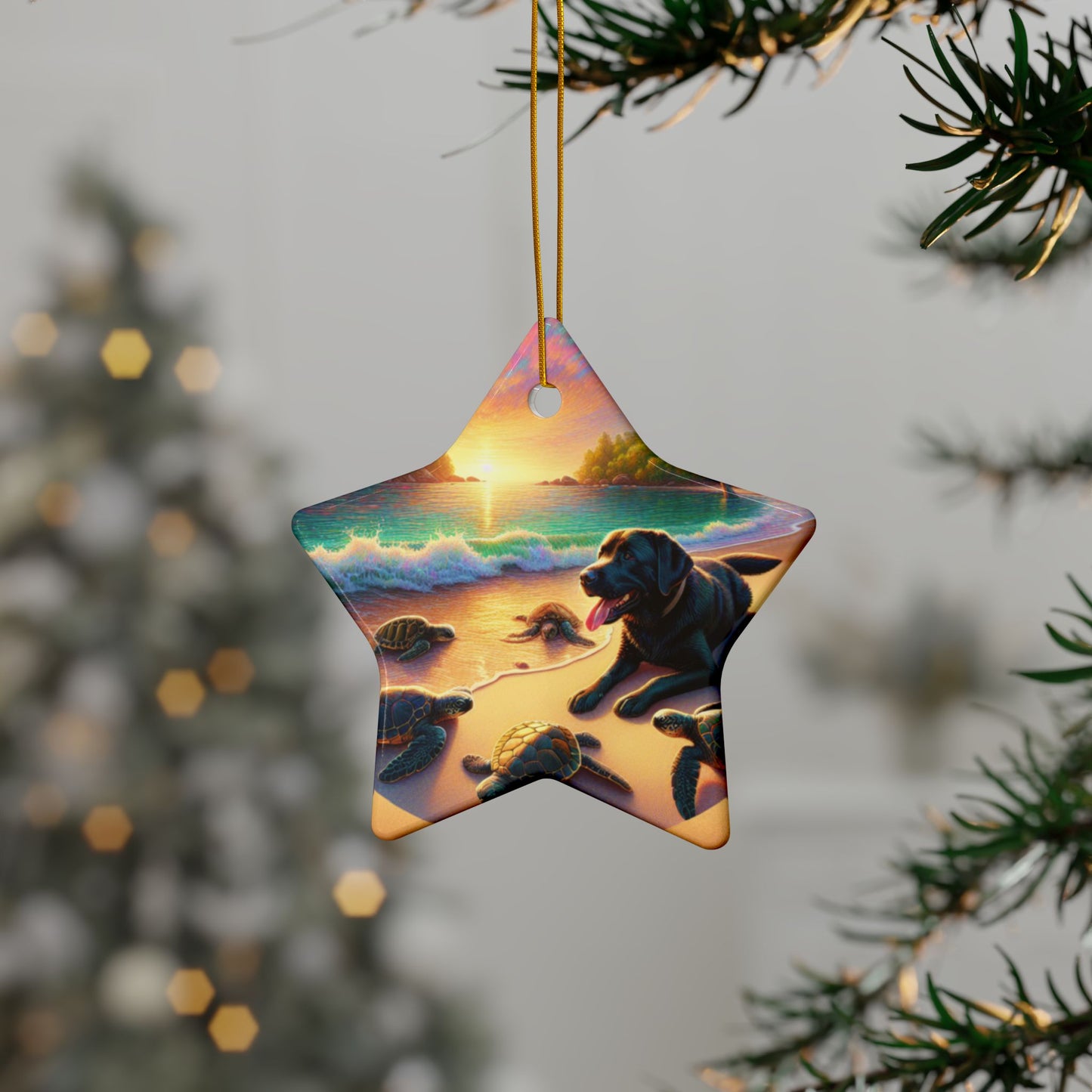 Labrador Christmas, Ceramic Ornaments, 2-Side Print, (1pc, 3pcs, 5pcs, 10pcs)