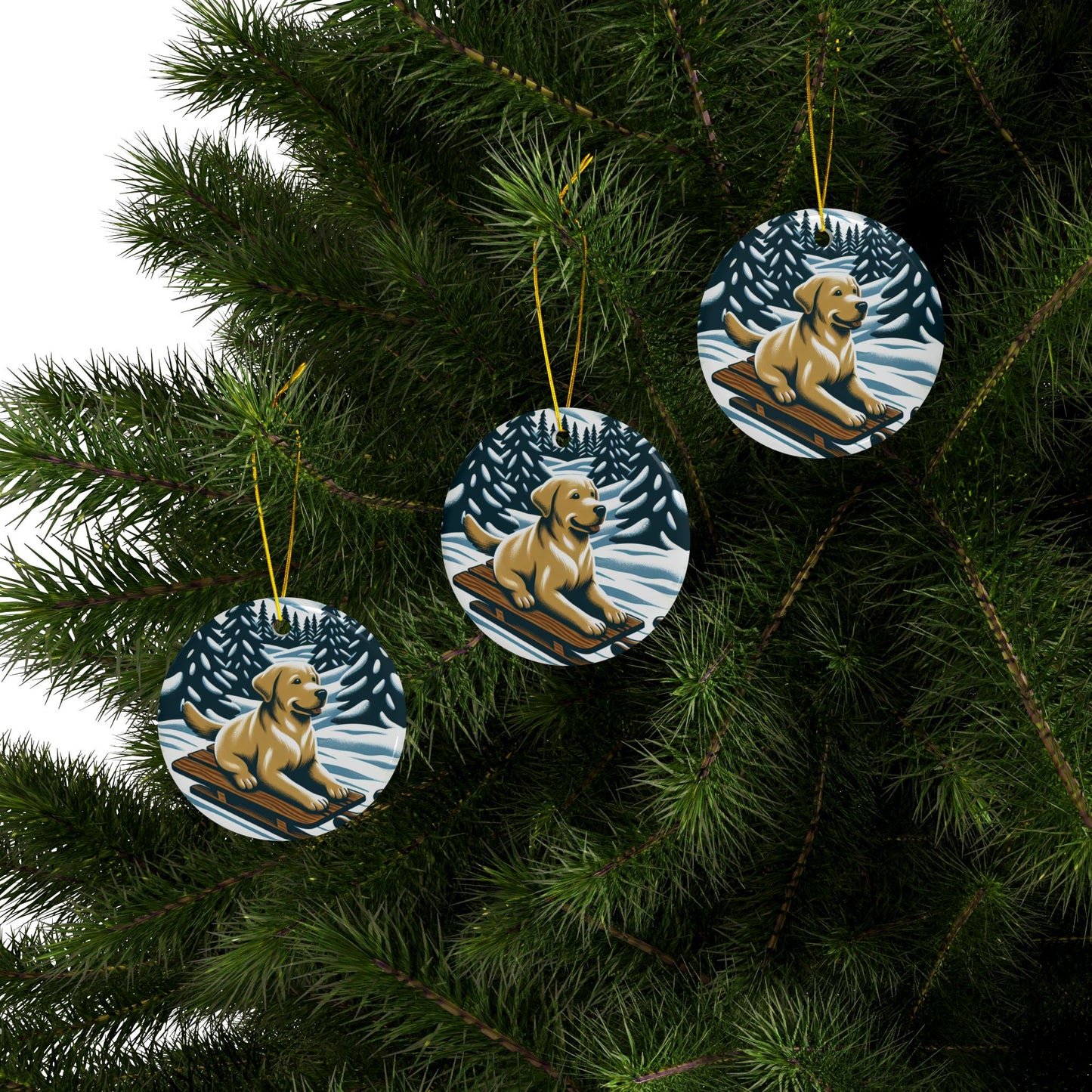 Labrador Christmas, Ceramic Ornaments, 2-Side Print, (1pc, 3pcs, 5pcs, 10pcs)