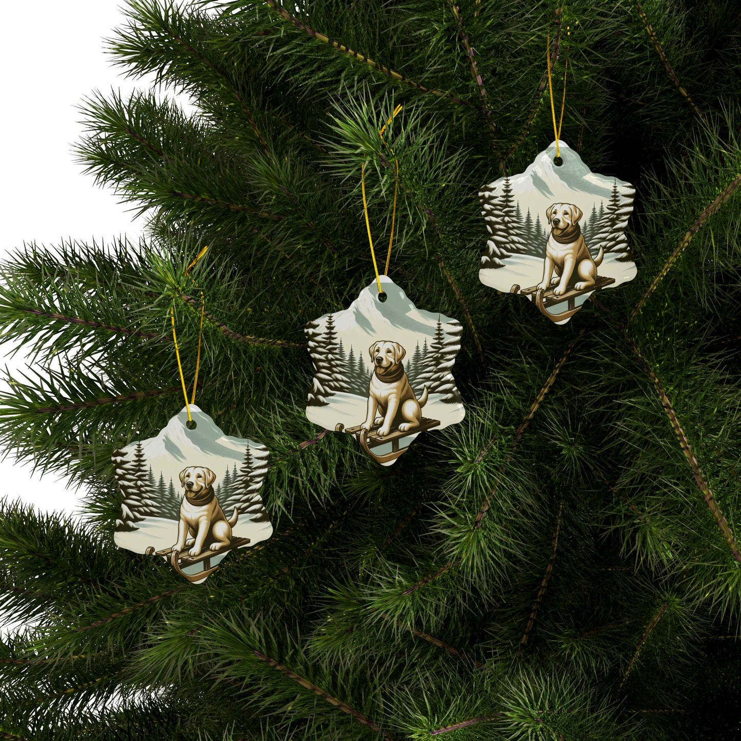 Labrador Christmas, Ceramic Ornaments, 2-Side Print, (1pc, 3pcs, 5pcs, 10pcs)