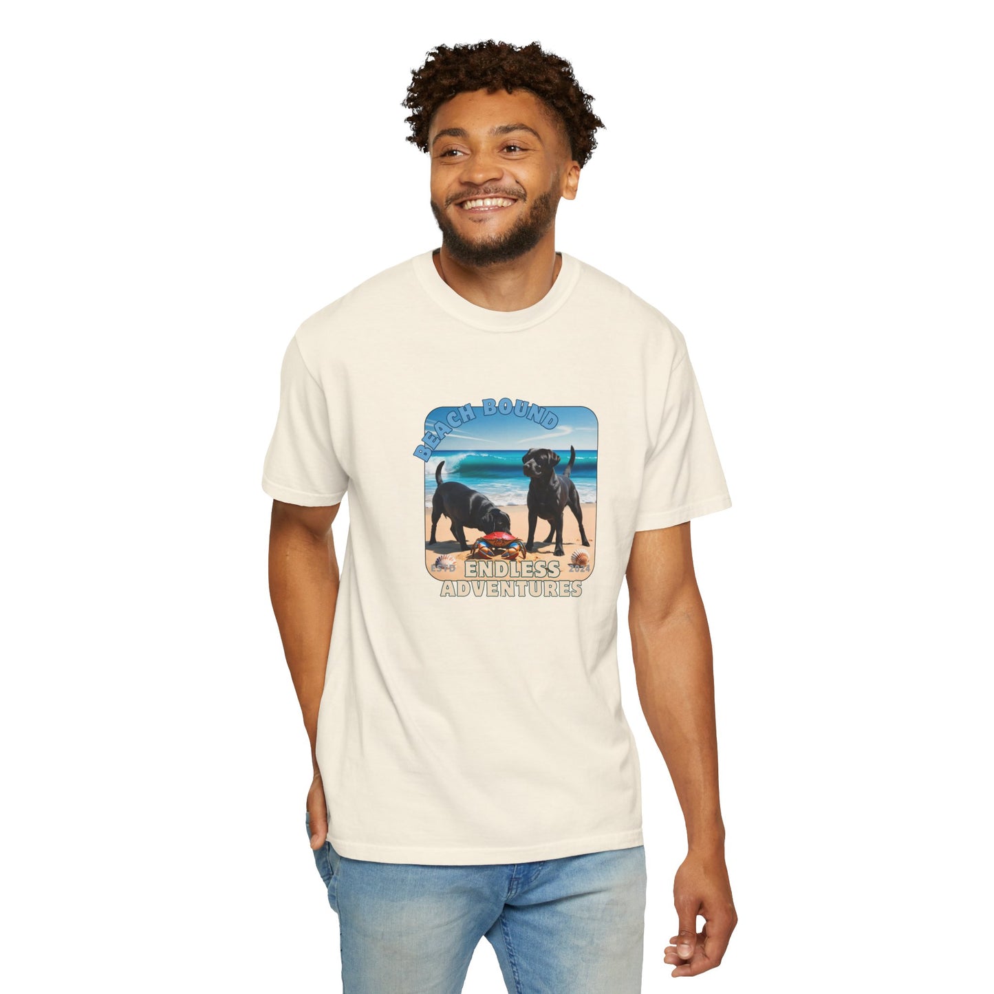 Beach Bound, two labs , Unisex Garment-Dyed T-shirt