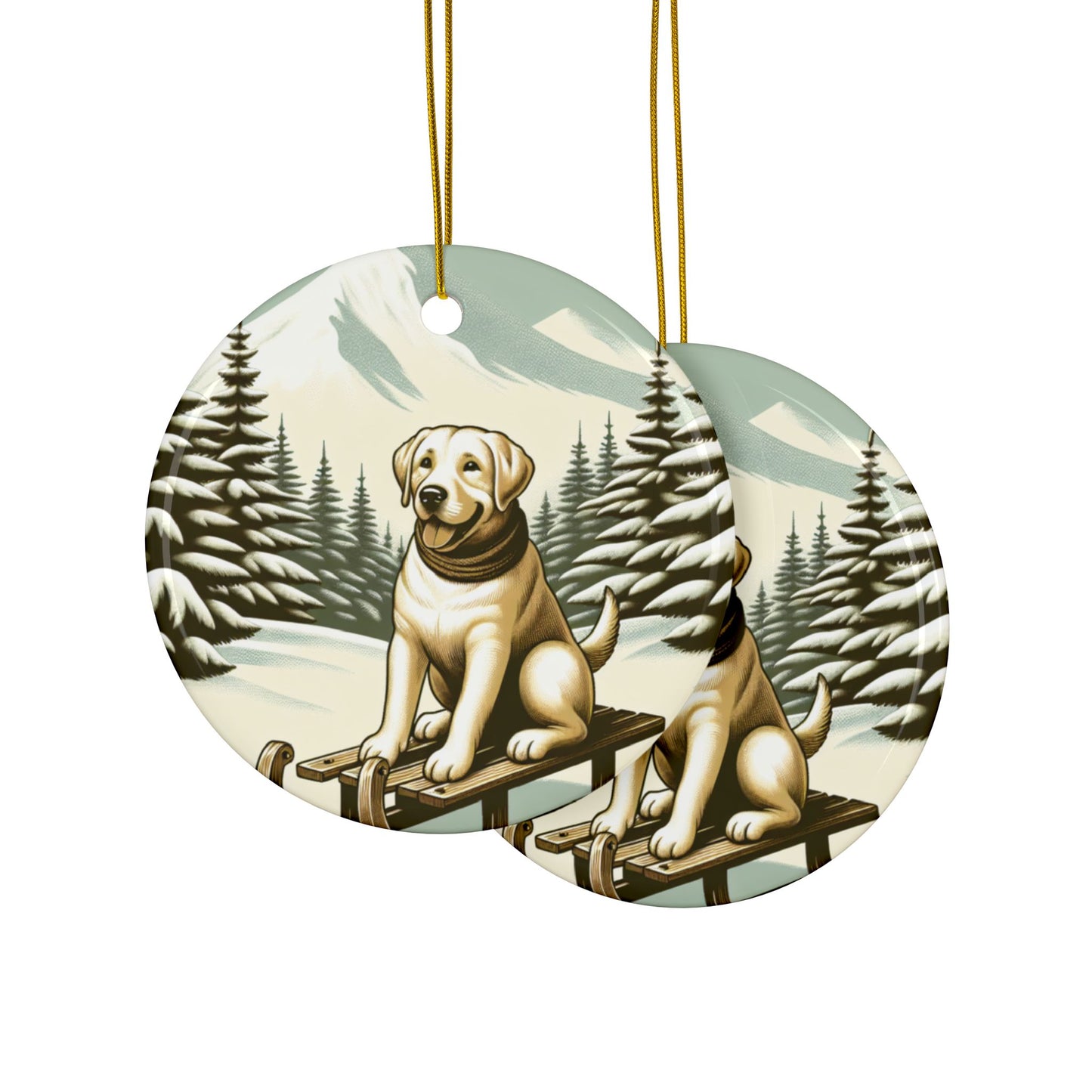 Labrador Christmas, Ceramic Ornaments, 2-Side Print, (1pc, 3pcs, 5pcs, 10pcs)