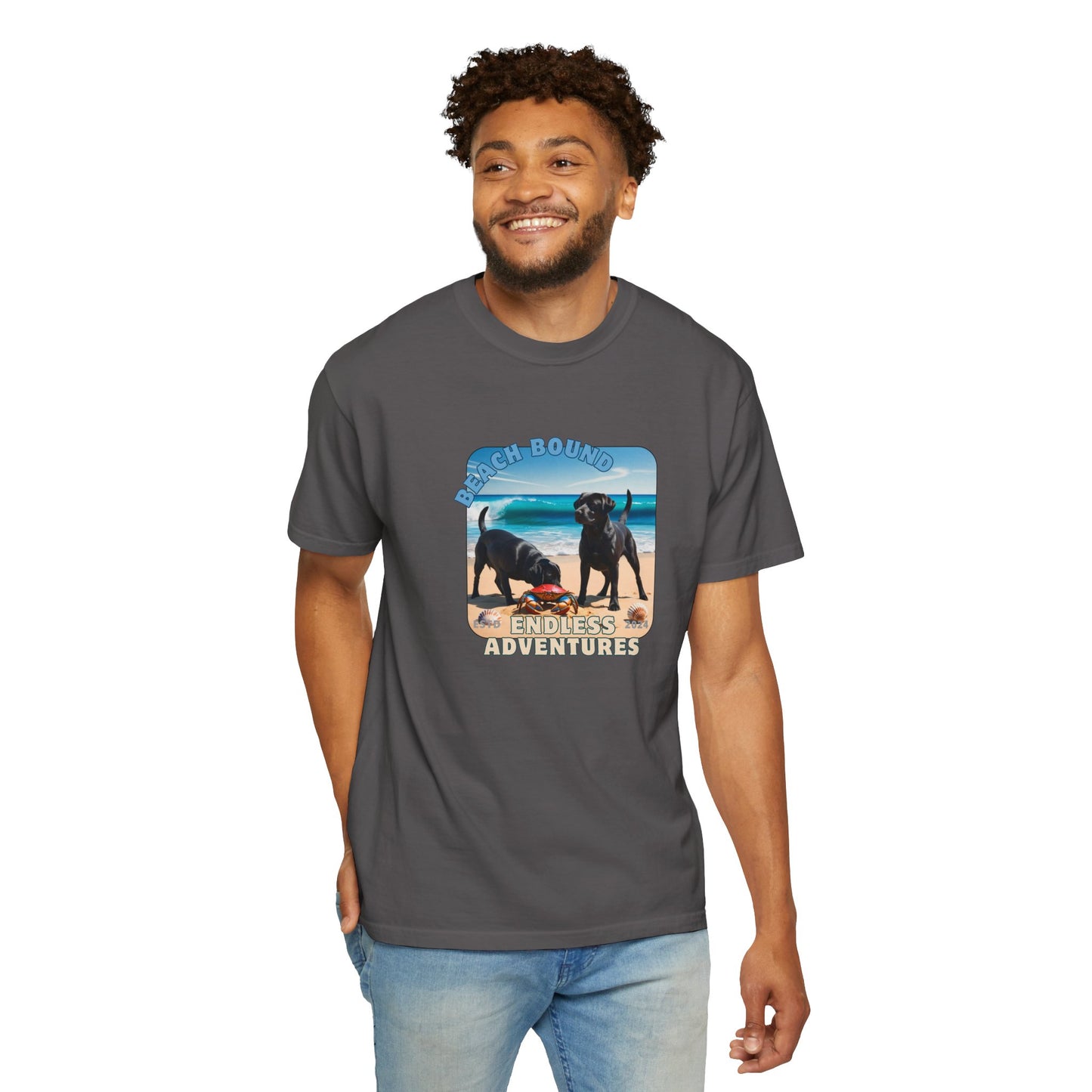 Beach Bound, two labs , Unisex Garment-Dyed T-shirt