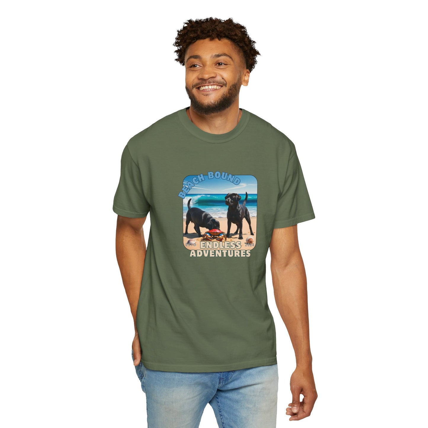 Beach Bound, two labs , Unisex Garment-Dyed T-shirt