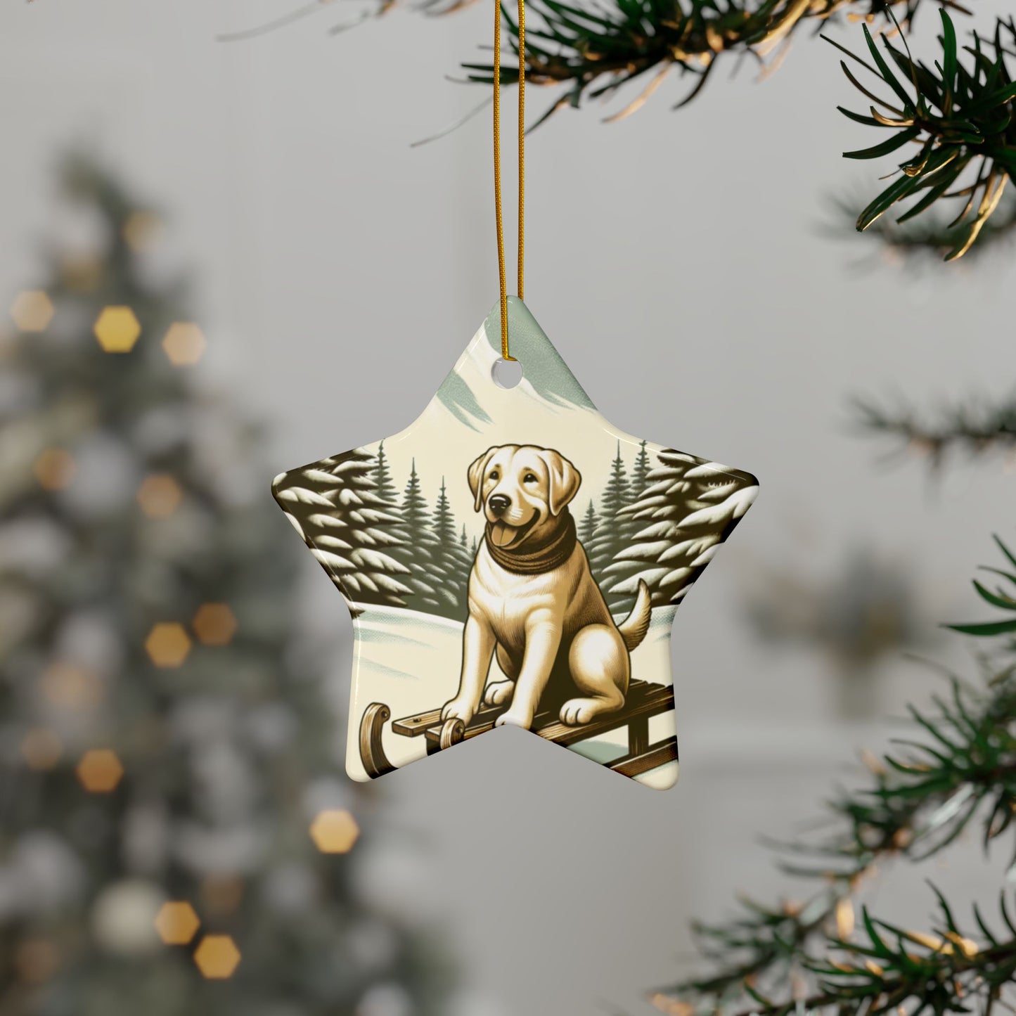 Labrador Christmas, Ceramic Ornaments, 2-Side Print, (1pc, 3pcs, 5pcs, 10pcs)