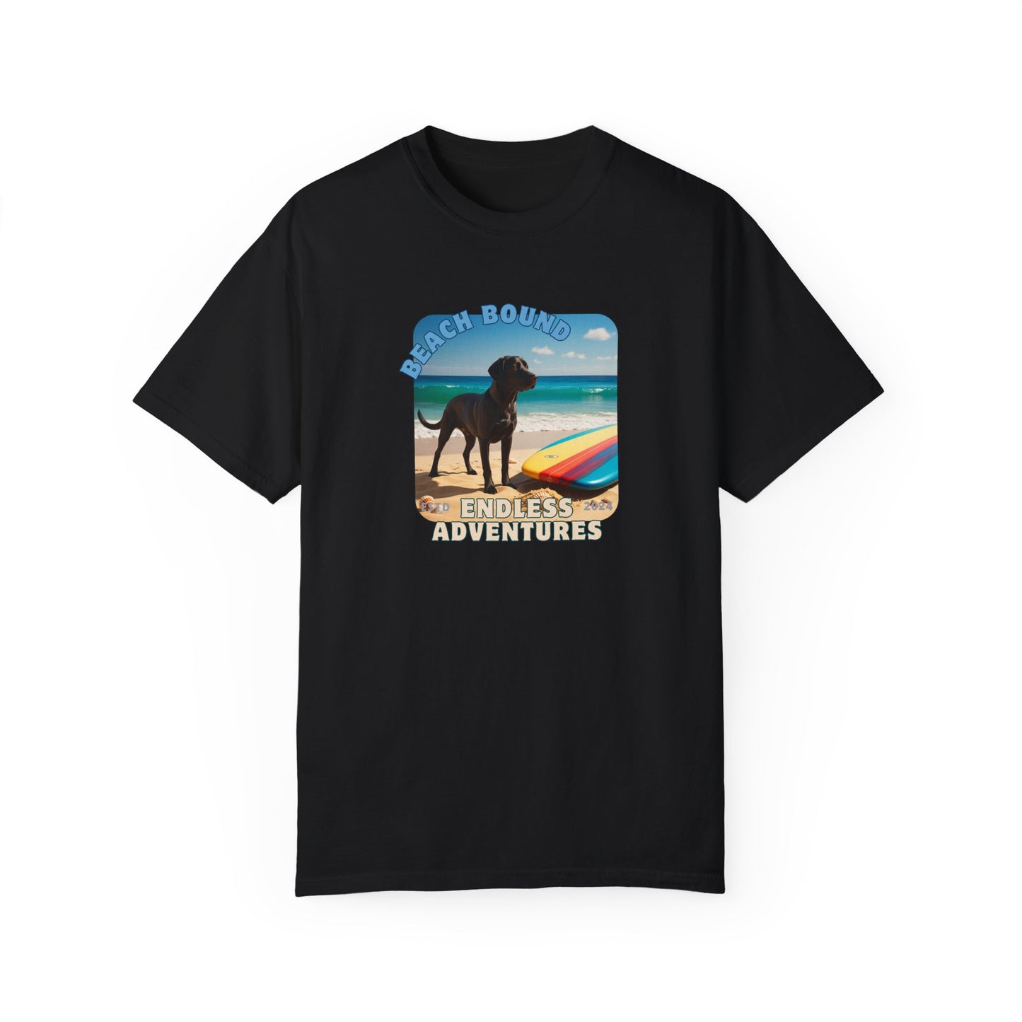 Beach Bound, Surfboard, Unisex Garment-Dyed T-shirt