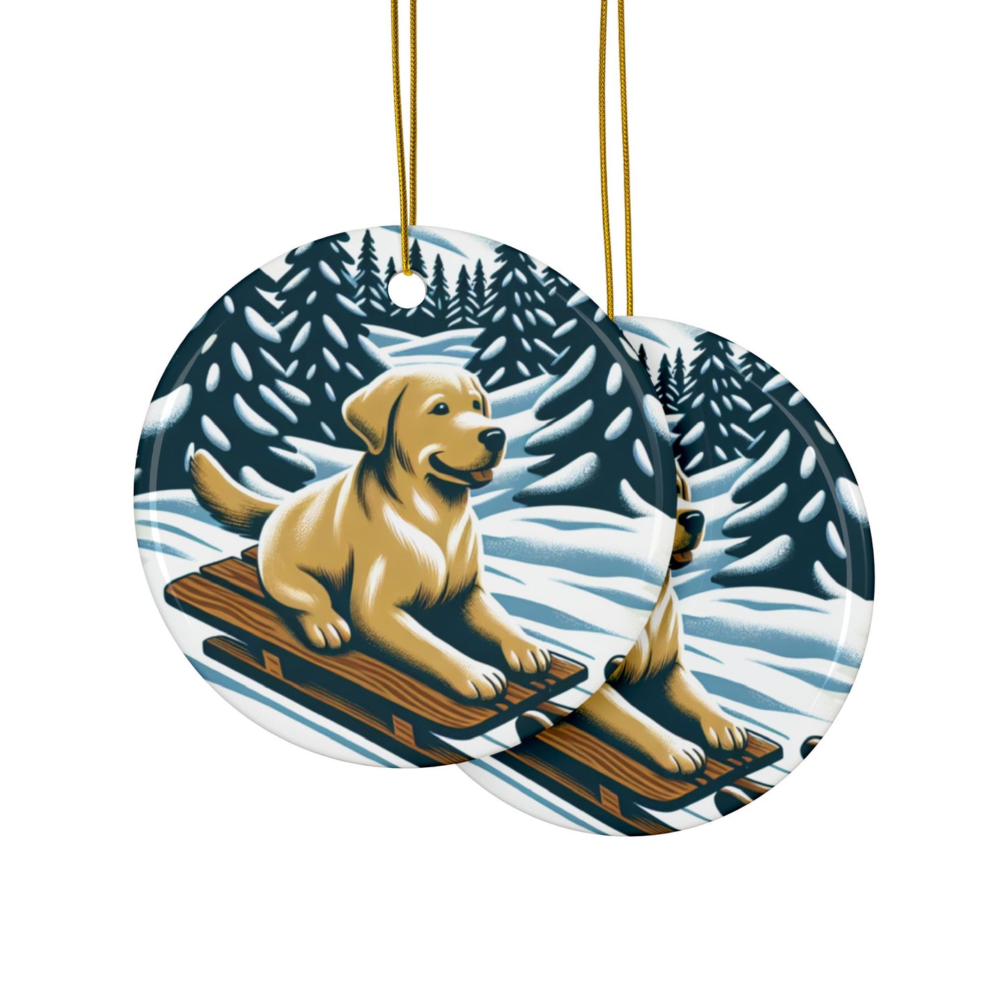 Labrador Christmas, Ceramic Ornaments, 2-Side Print, (1pc, 3pcs, 5pcs, 10pcs)