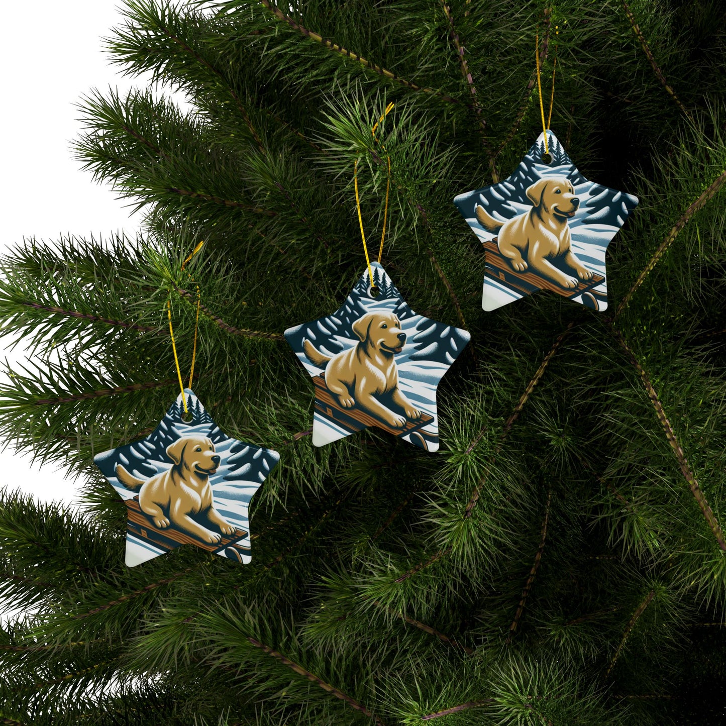 Labrador Christmas, Ceramic Ornaments, 2-Side Print, (1pc, 3pcs, 5pcs, 10pcs)