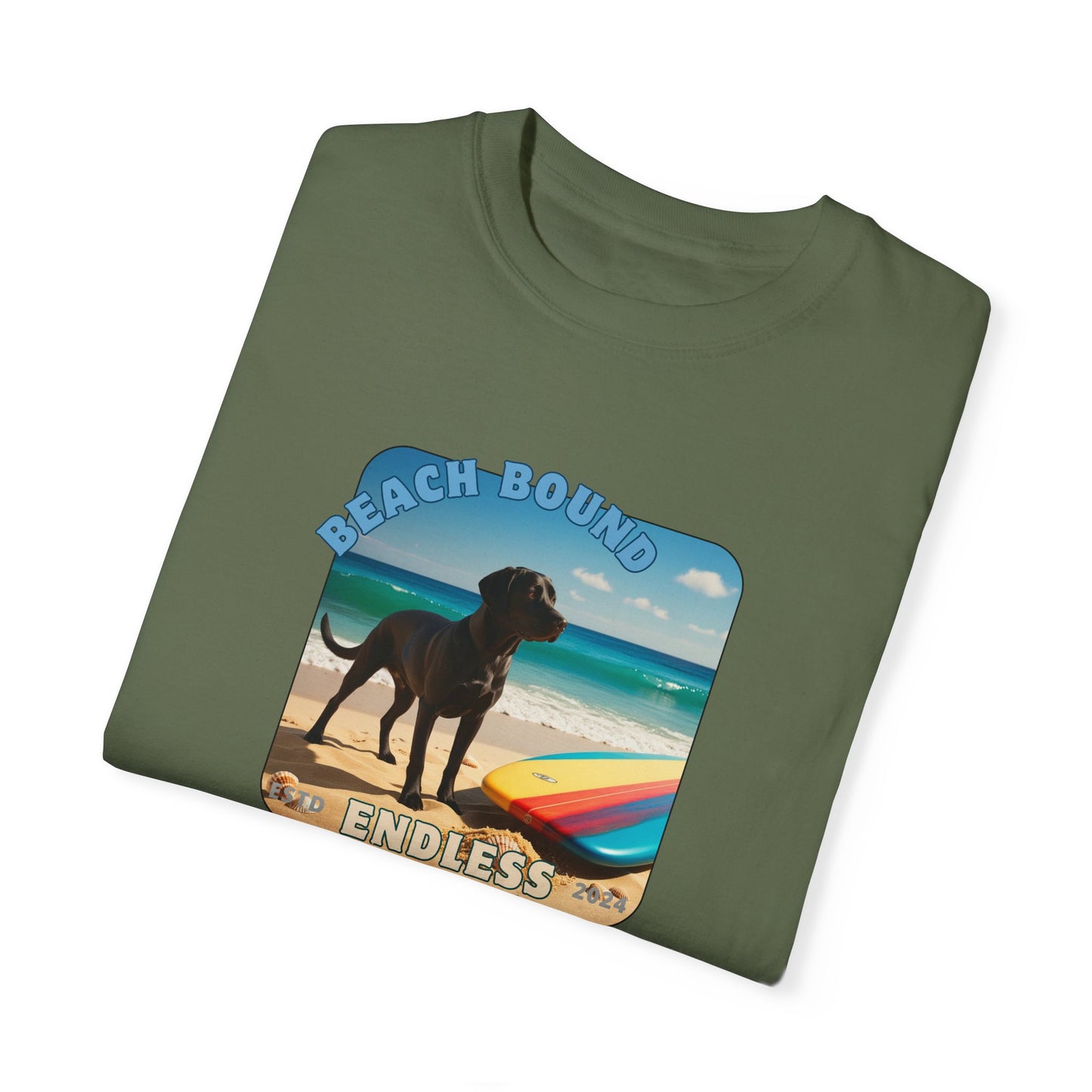 Beach Bound, Surfboard, Unisex Garment-Dyed T-shirt