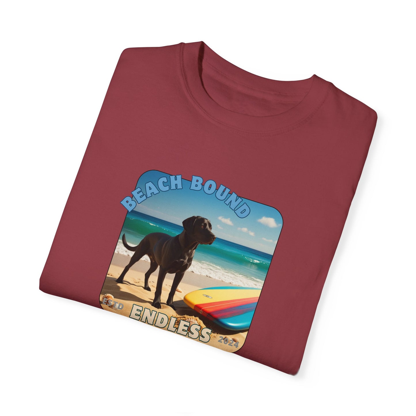 Beach Bound, Surfboard, Unisex Garment-Dyed T-shirt