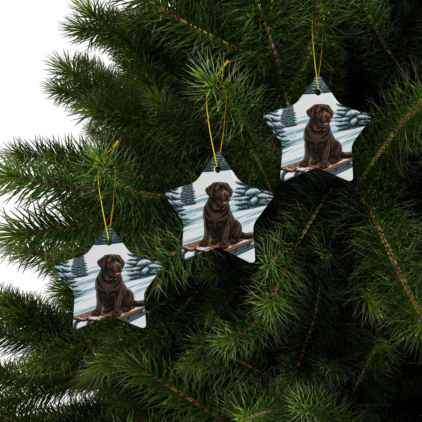 Labrador Christmas, Ceramic Ornaments, 2-Side Print, (1pc, 3pcs, 5pcs, 10pcs)