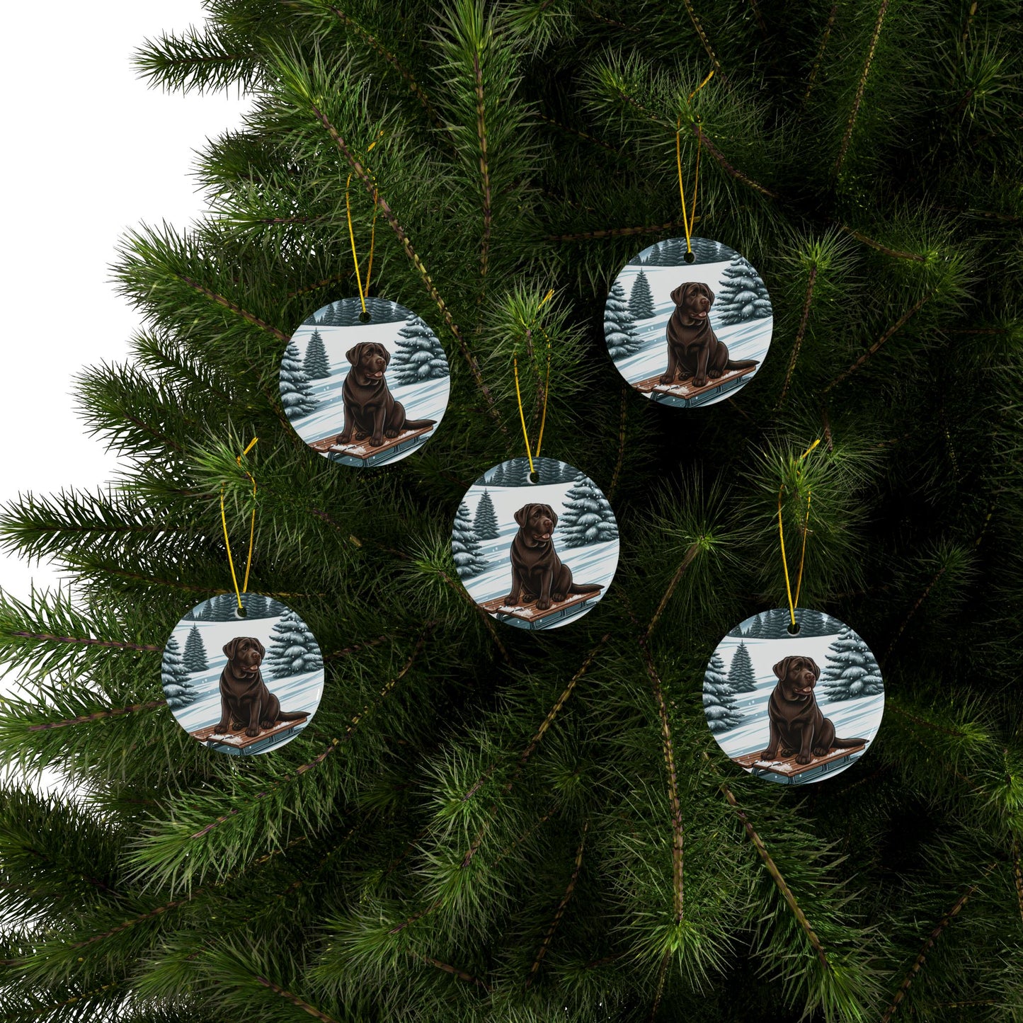 Labrador Christmas, Ceramic Ornaments, 2-Side Print, (1pc, 3pcs, 5pcs, 10pcs)