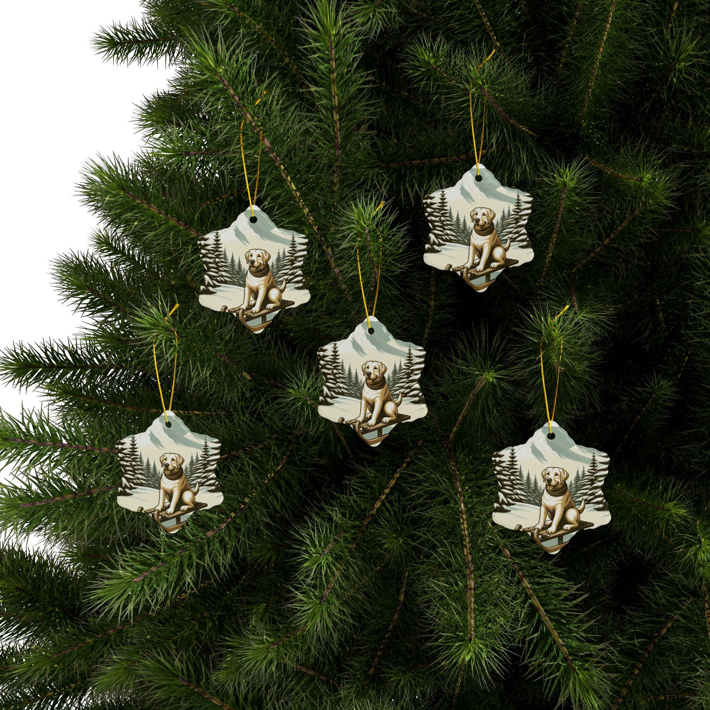 Labrador Christmas, Ceramic Ornaments, 2-Side Print, (1pc, 3pcs, 5pcs, 10pcs)