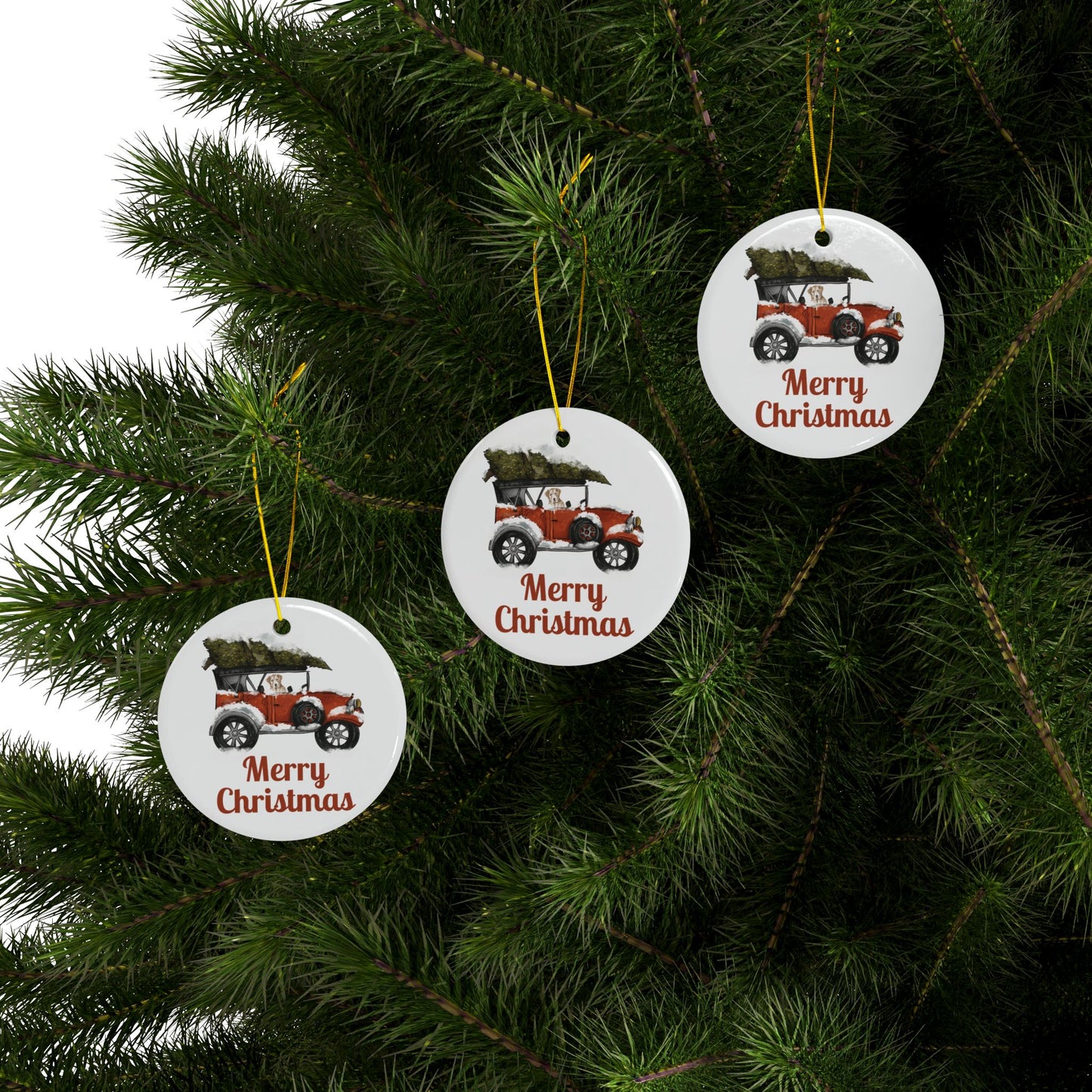 Labrador Christmas Truck, Ceramic Ornaments, 2-Side Print, (1pc, 3pcs, 5pcs, 10pcs)