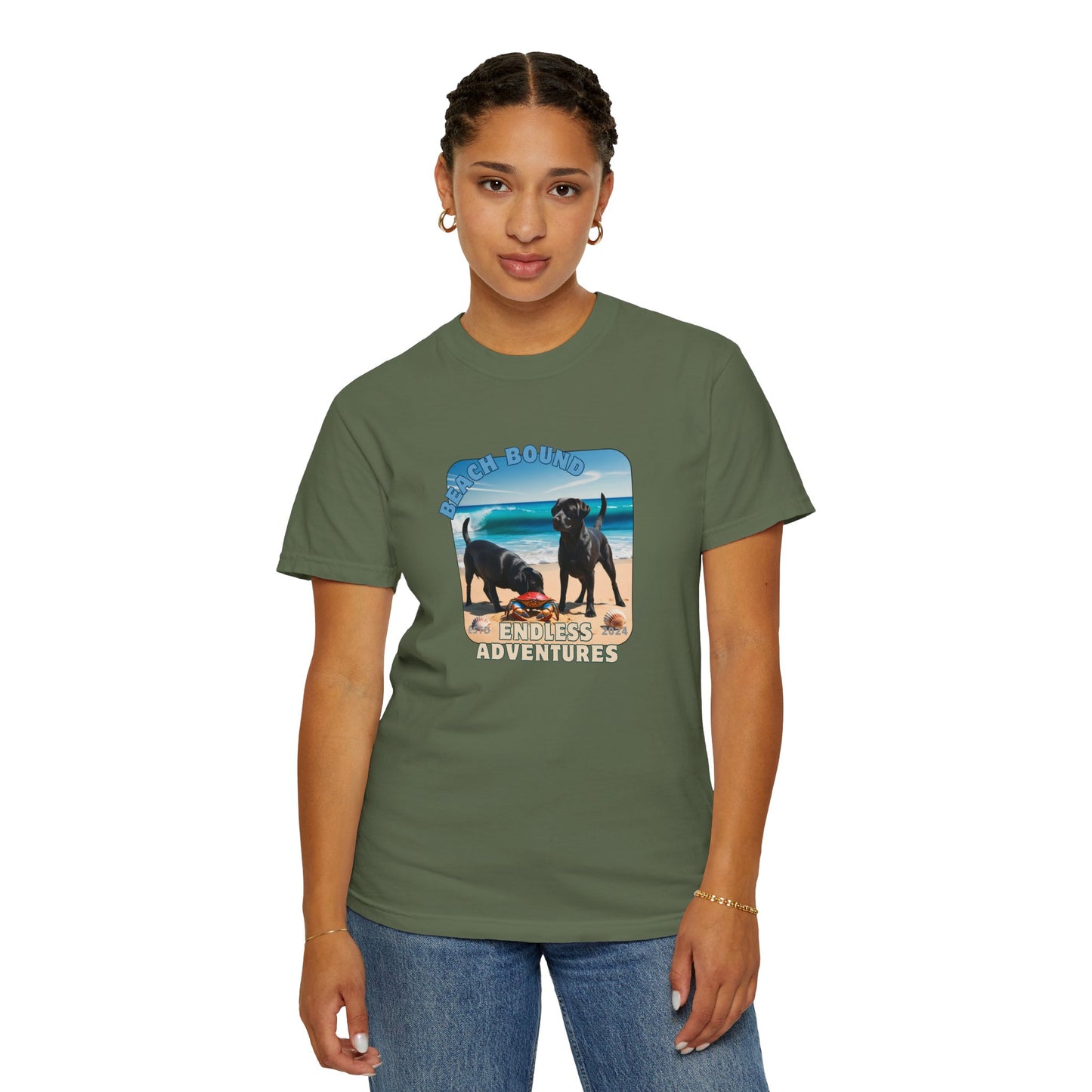 Beach Bound, two labs , Unisex Garment-Dyed T-shirt