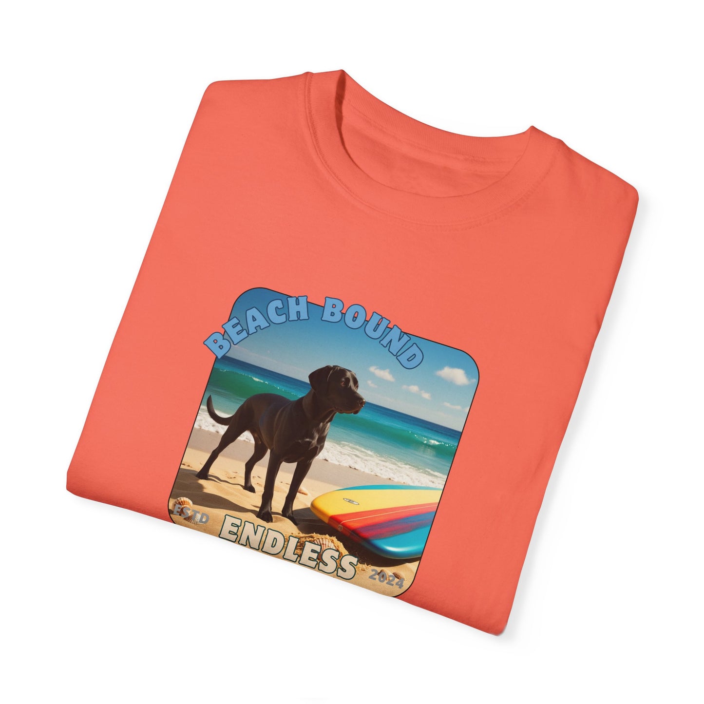 Beach Bound, Surfboard, Unisex Garment-Dyed T-shirt