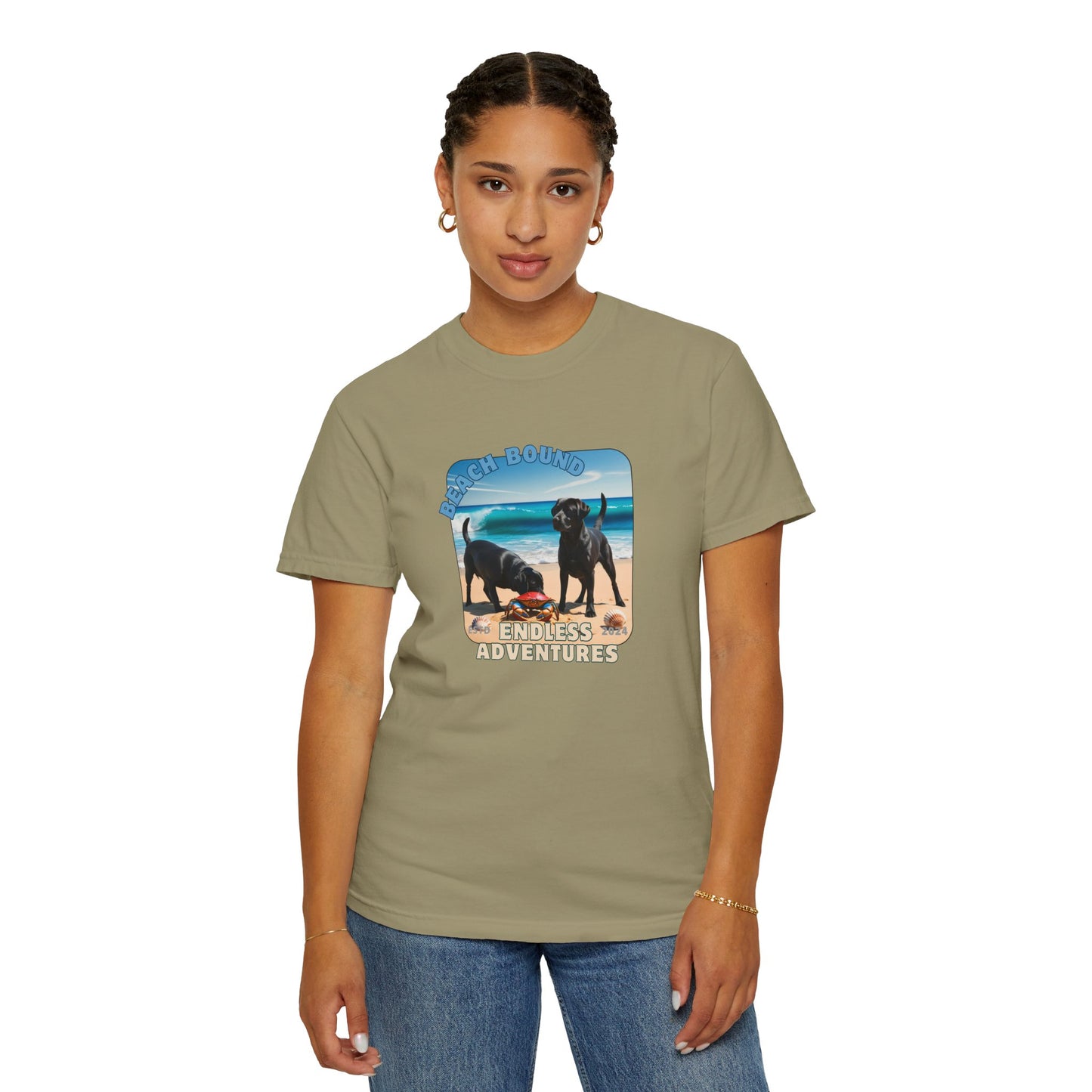 Beach Bound, two labs , Unisex Garment-Dyed T-shirt