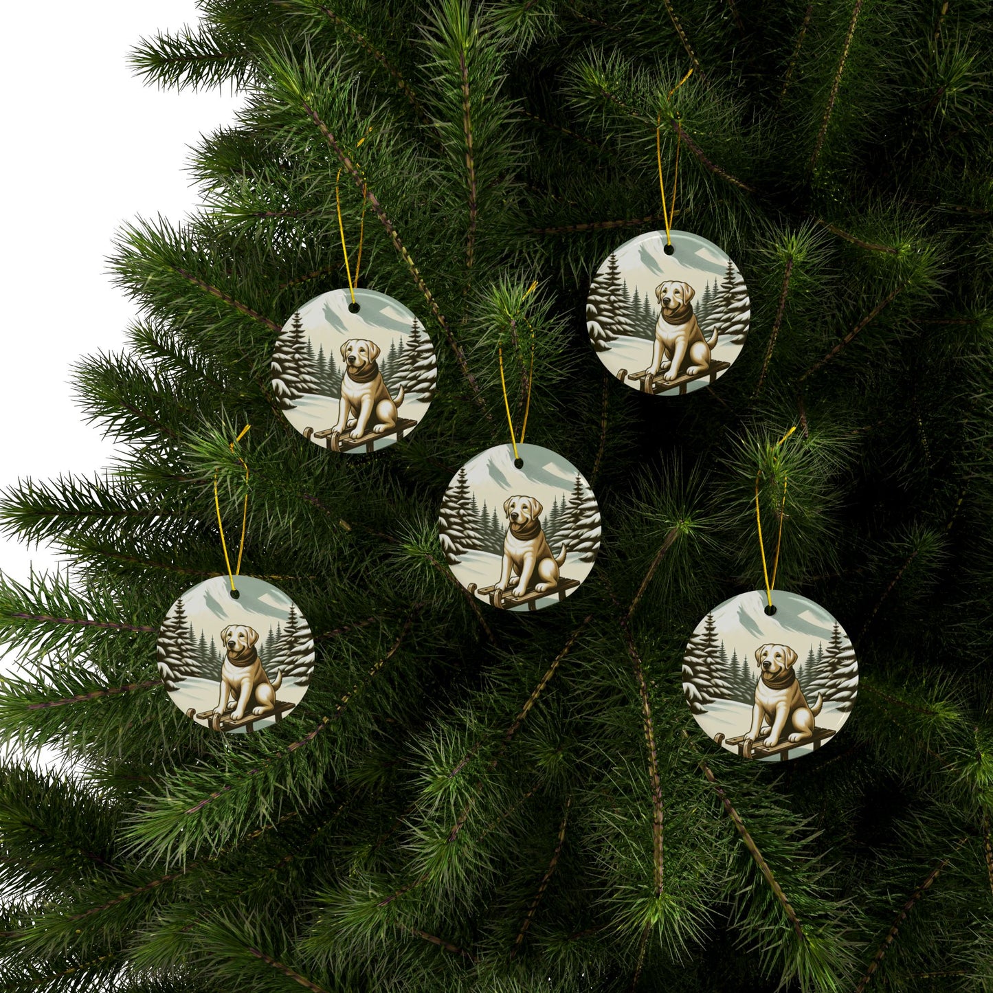 Labrador Christmas, Ceramic Ornaments, 2-Side Print, (1pc, 3pcs, 5pcs, 10pcs)