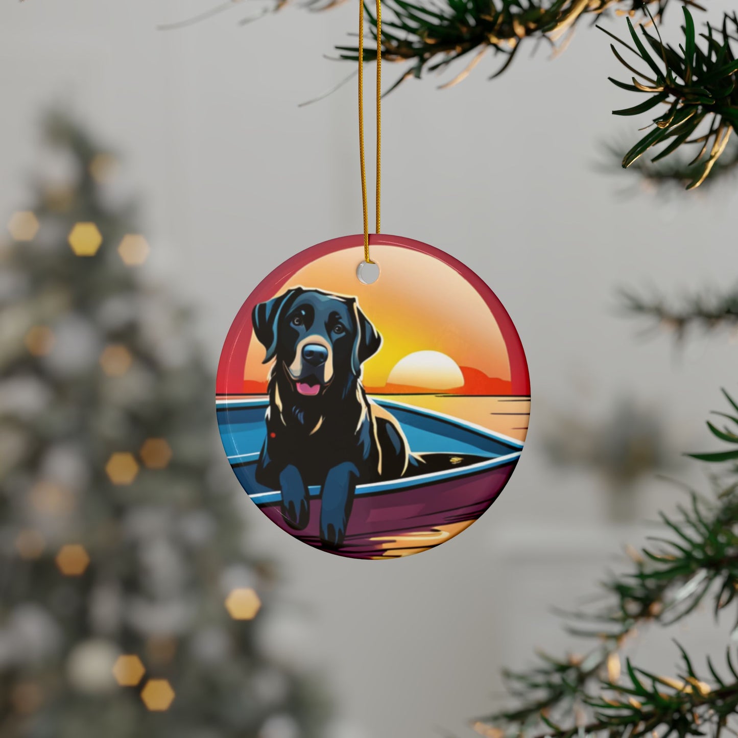 Labrador Christmas Truck, Ceramic Ornaments, 2-Side Print, (1pc, 3pcs, 5pcs, 10pcs)