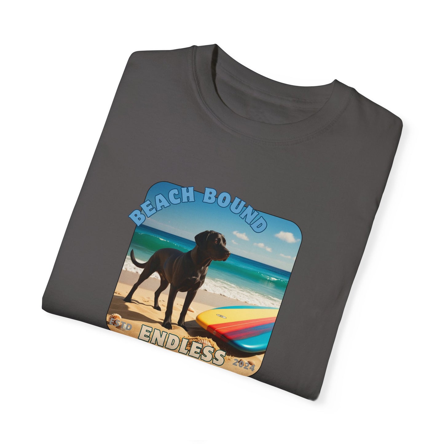 Beach Bound, Surfboard, Unisex Garment-Dyed T-shirt