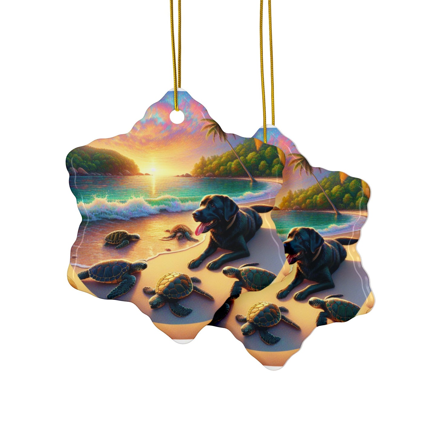 Labrador Christmas, Ceramic Ornaments, 2-Side Print, (1pc, 3pcs, 5pcs, 10pcs)