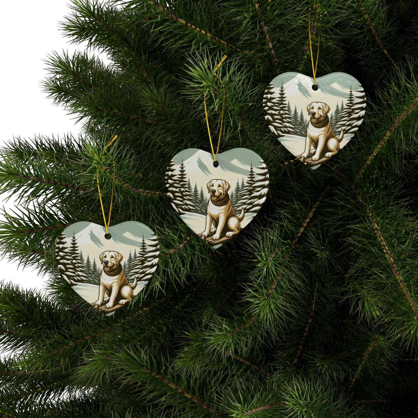 Labrador Christmas, Ceramic Ornaments, 2-Side Print, (1pc, 3pcs, 5pcs, 10pcs)