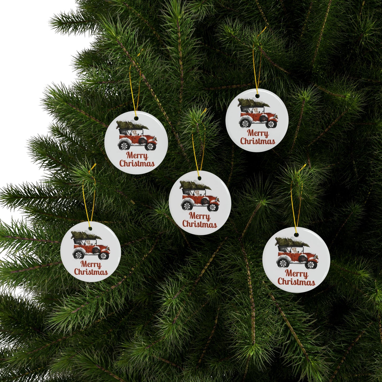 Labrador Christmas Truck, Ceramic Ornaments, 2-Side Print, (1pc, 3pcs, 5pcs, 10pcs)