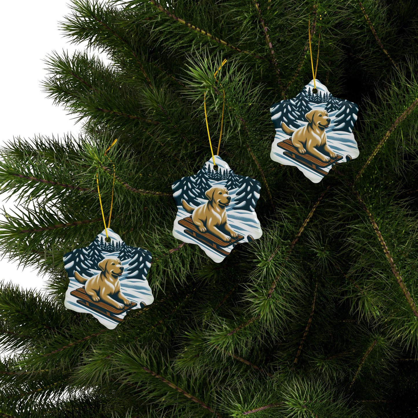 Labrador Christmas, Ceramic Ornaments, 2-Side Print, (1pc, 3pcs, 5pcs, 10pcs)