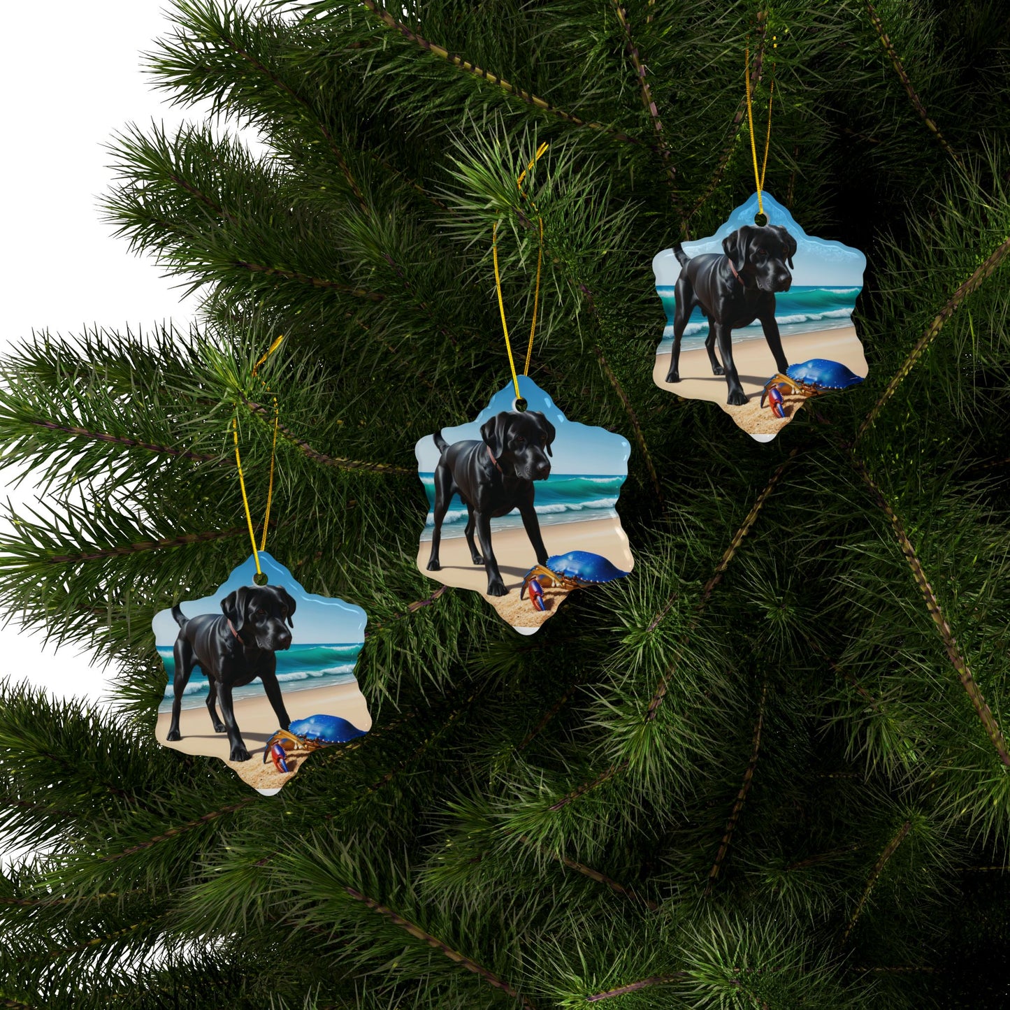 Labrador Christmas, Ceramic Ornaments, 2-Side Print, (1pc, 3pcs, 5pcs, 10pcs)